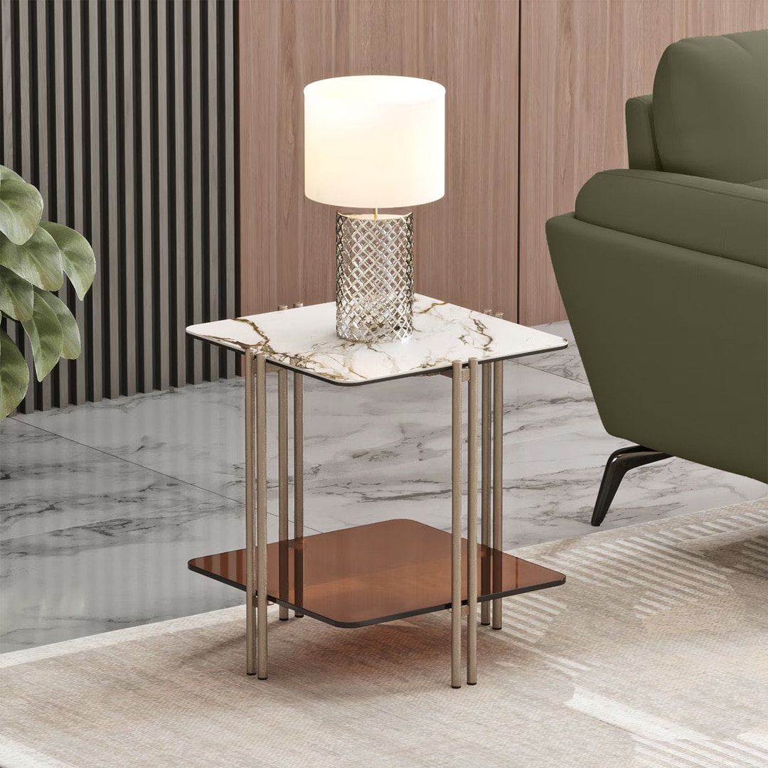 Paloma Marble Side Table in Pluto Spanish Ceramic Finish