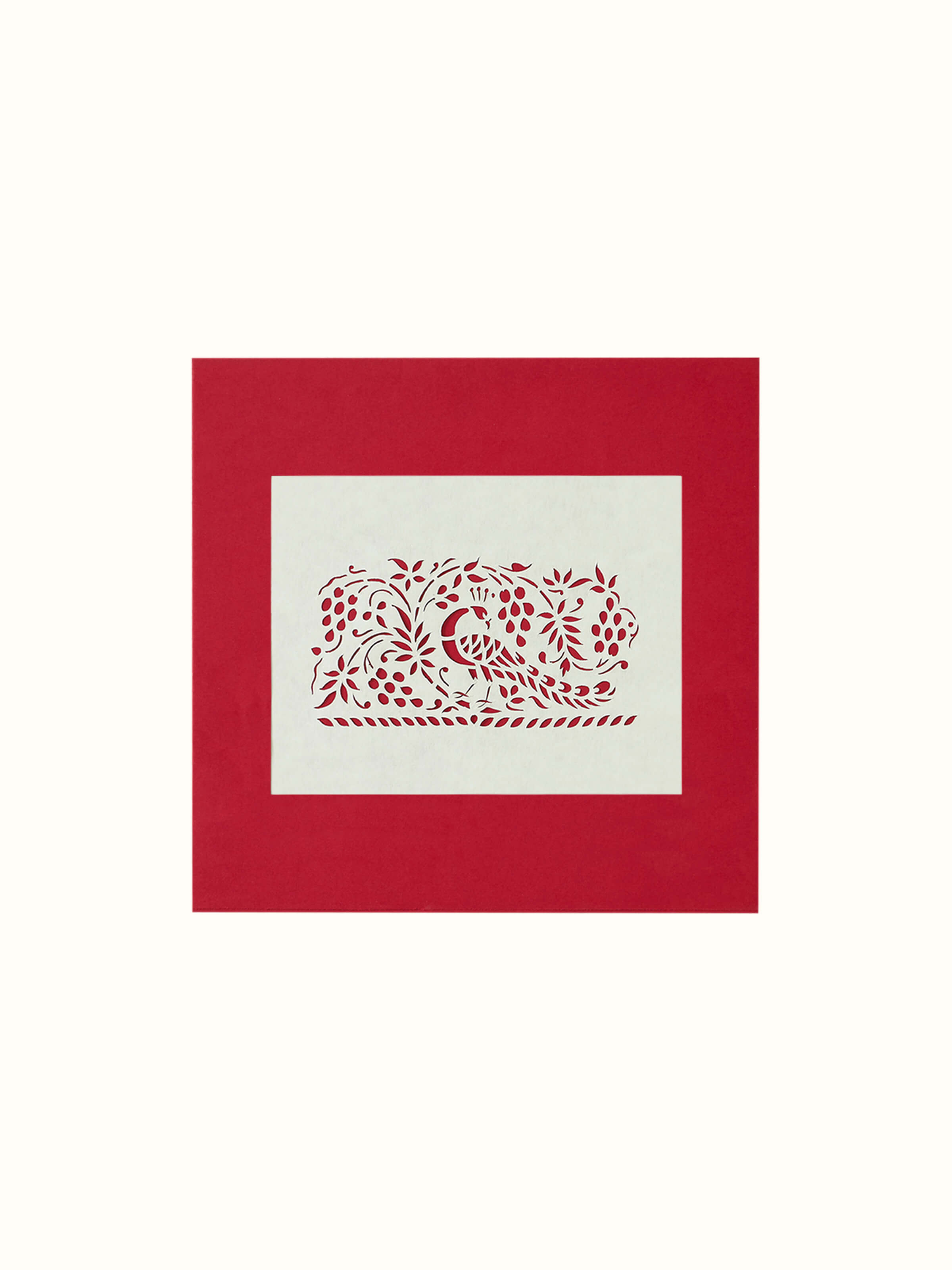 Front view of Sanjhi Paper Stencil Peacock Wall Art with vibrant colors and design