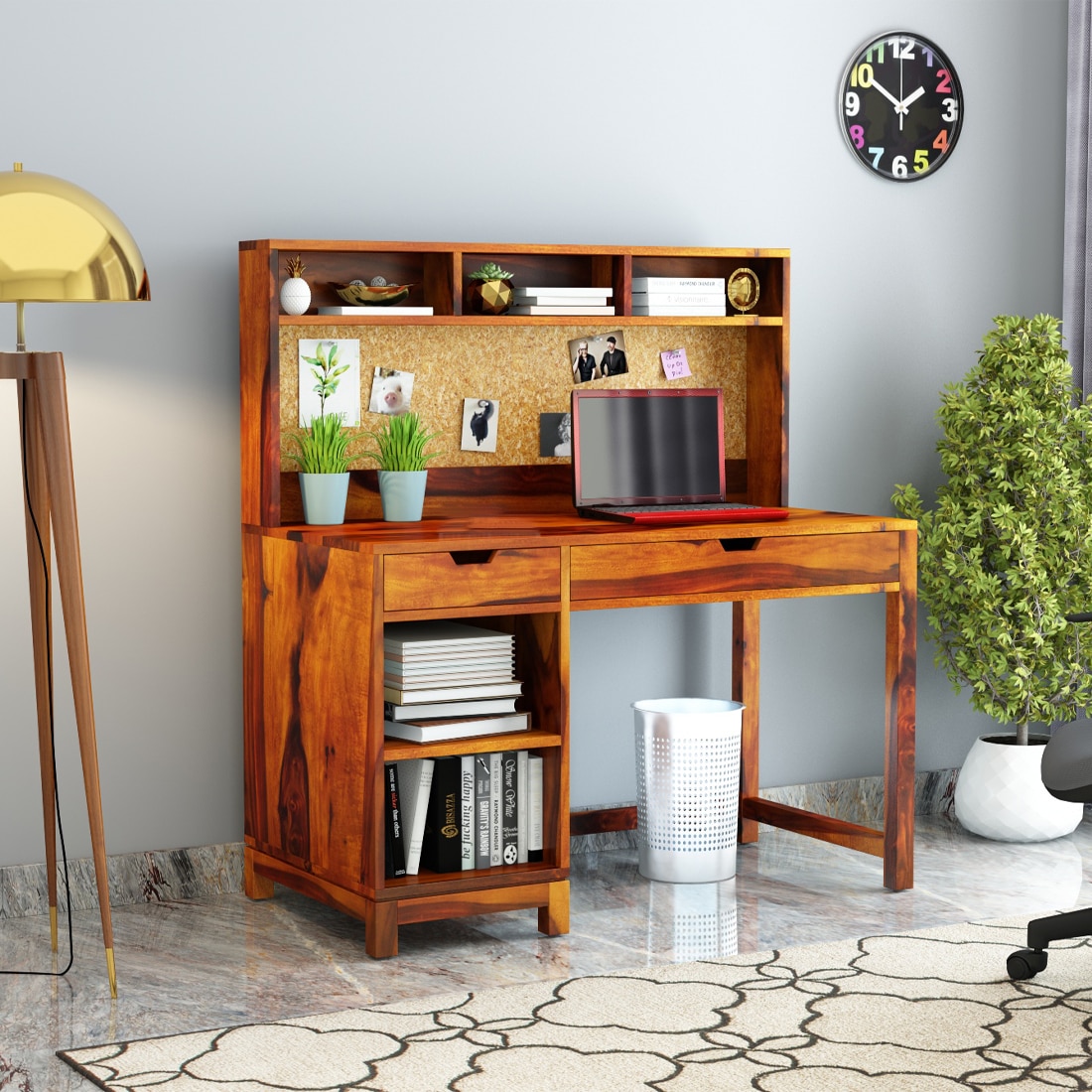 Tali Sheesham Wood  Study Table In Honey Oak  Finish - Woodenmood