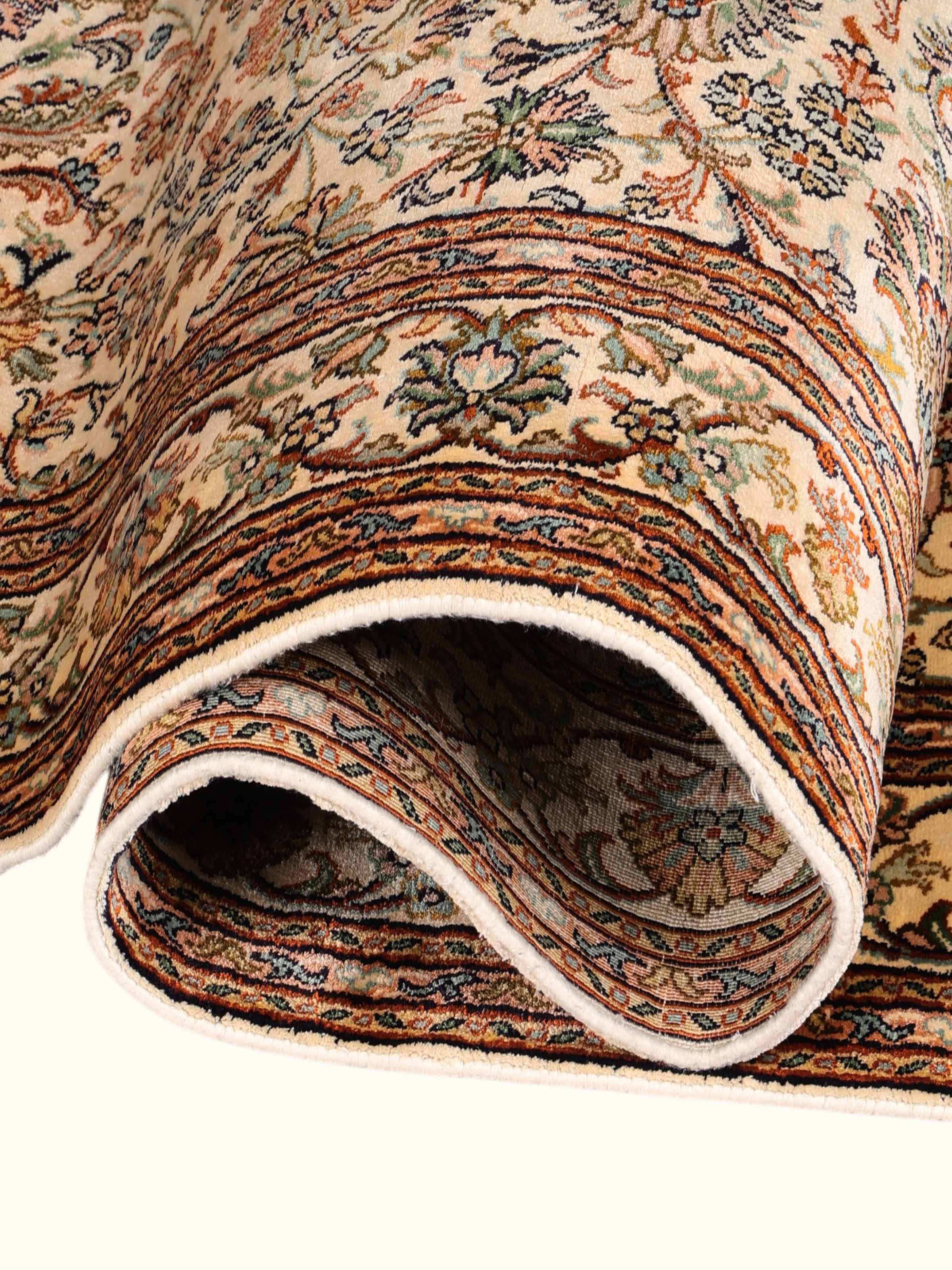 Traditional Persian Off-White Allover Kashmir Silk Hand-knotted Runner