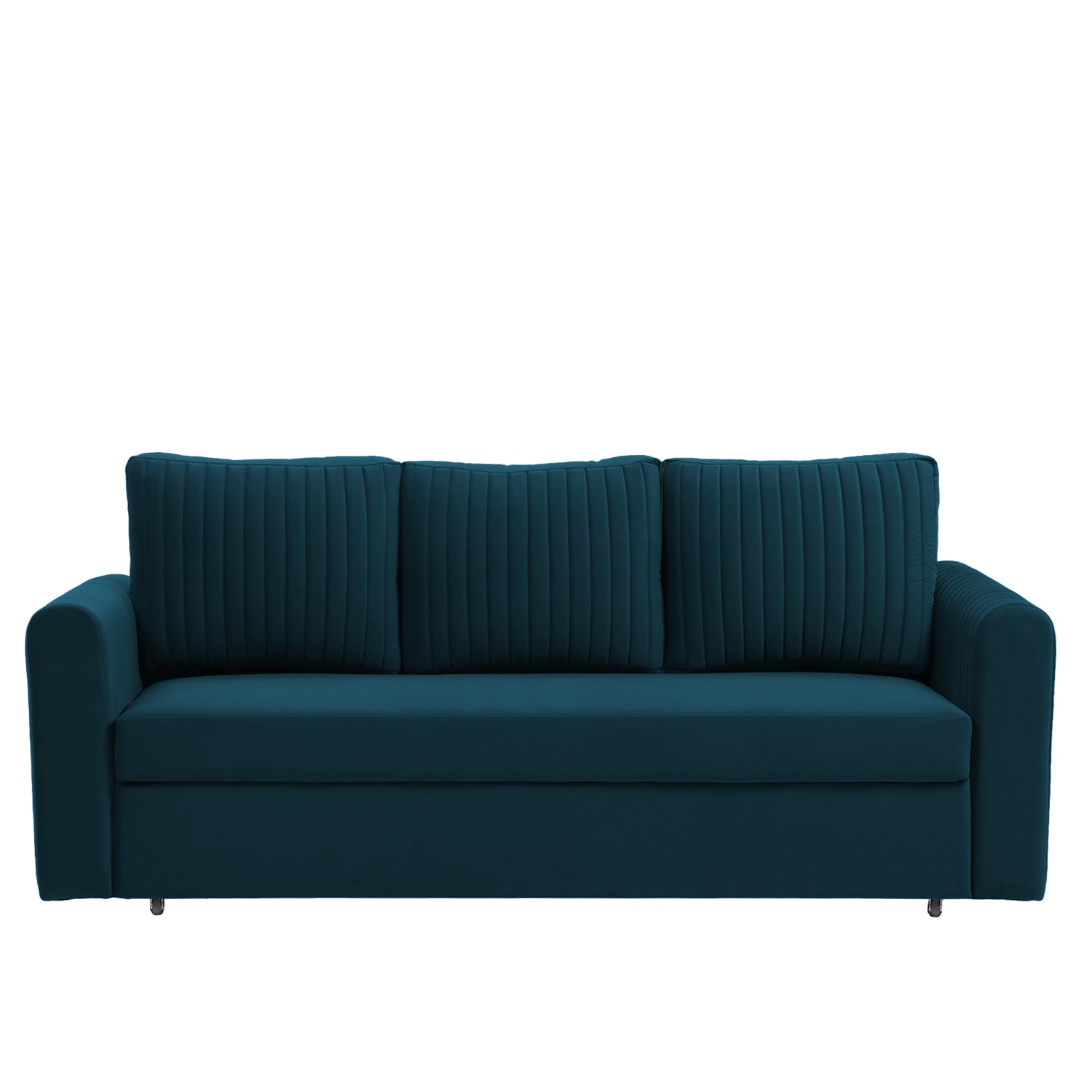 Melano 3 Seater Velvet Pull-Out Sofa Cum Bed in Teal Blue colour