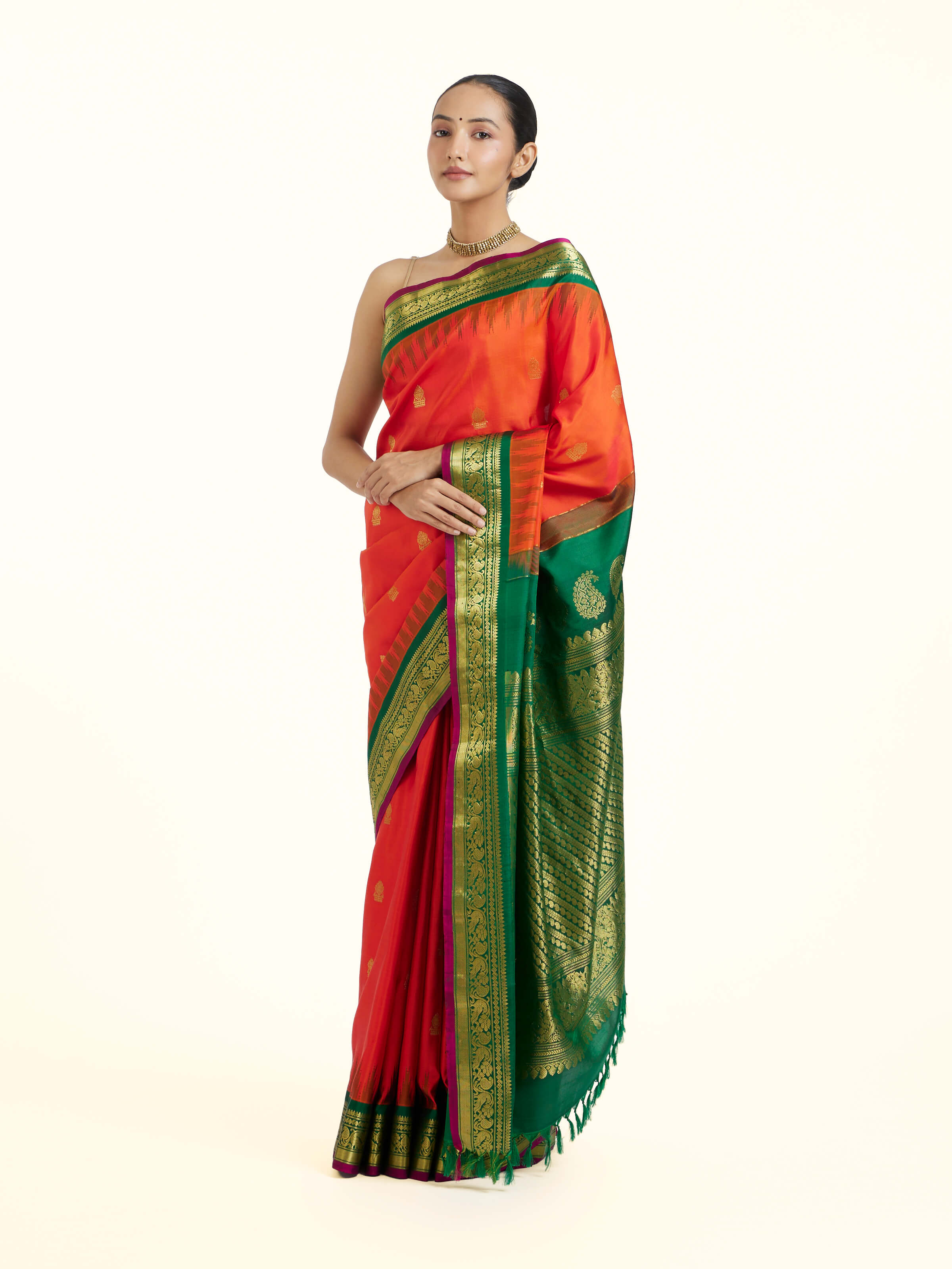 Red Gadwal Silk Zari Saree