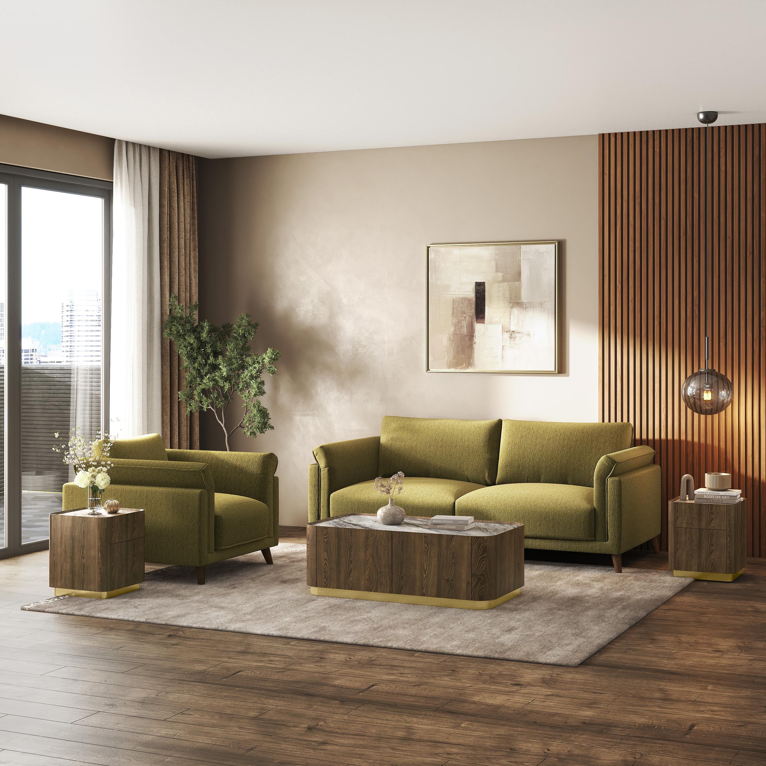 Diana 1 Seater Fabric Sofa In Olive Green Colour