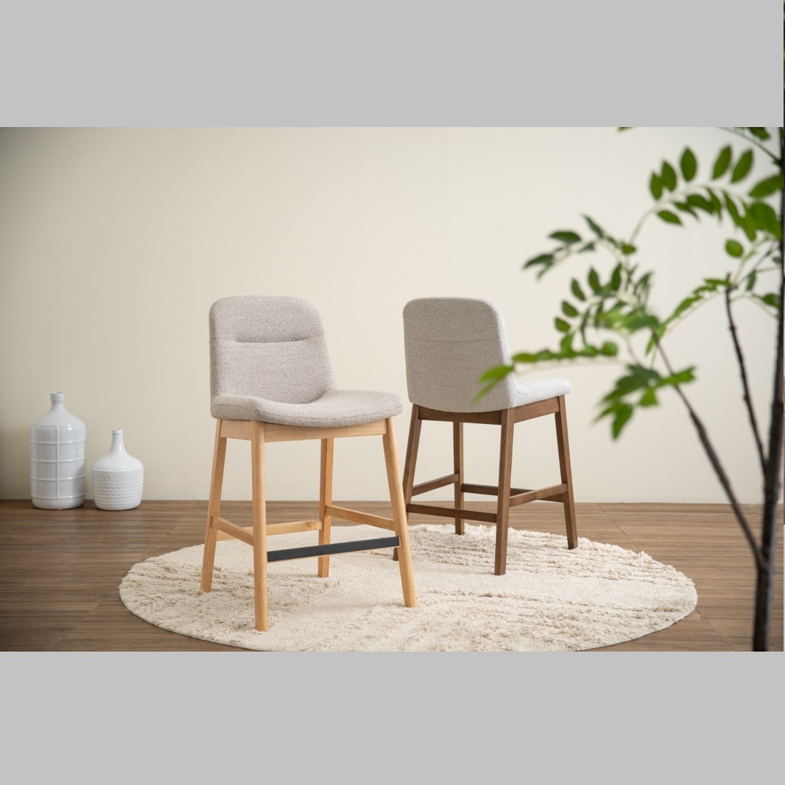 Scandinavian Arden Counter Chair Beige Natural Wood Finish