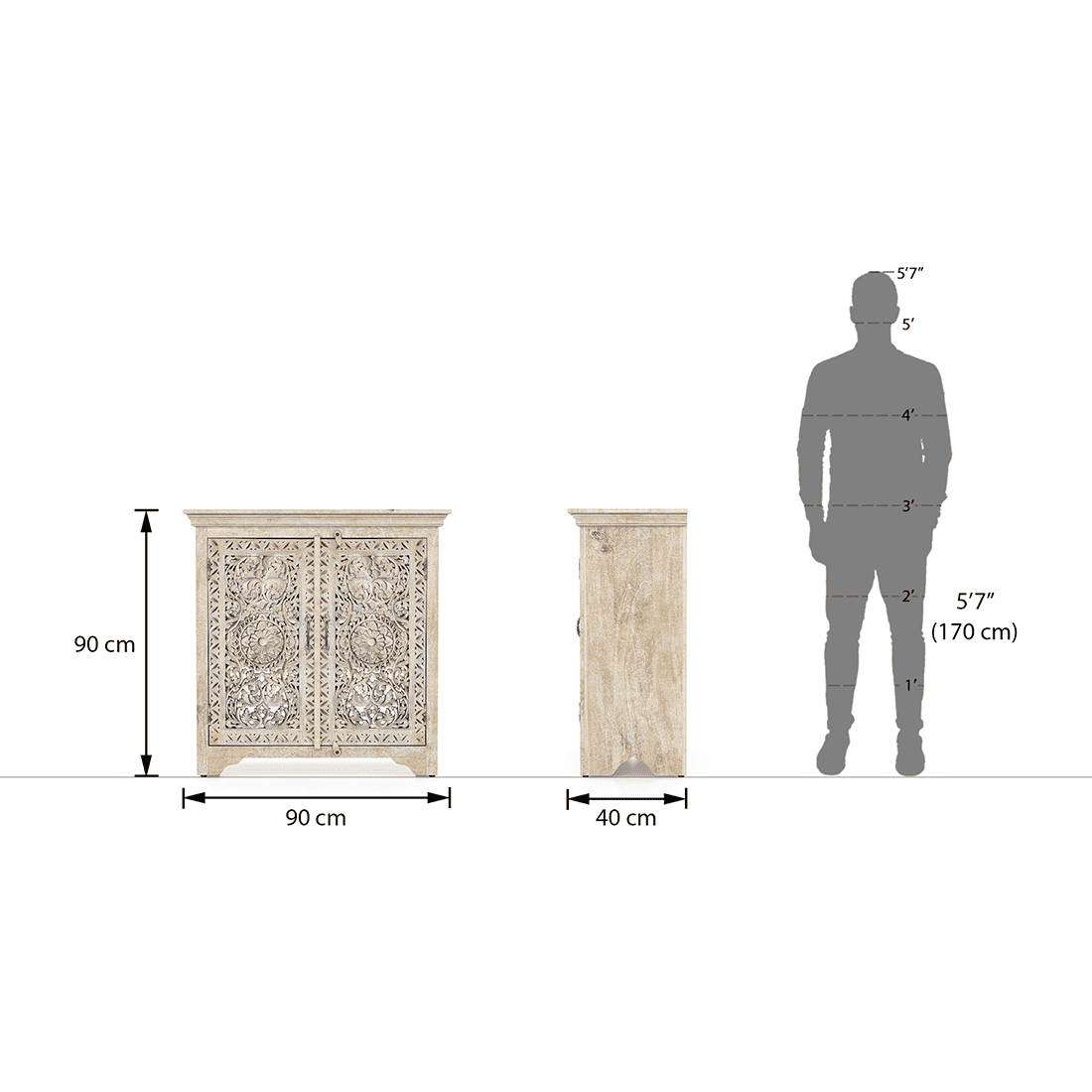 Anokhi Solid Wood Sideboard In Rustic White Finish