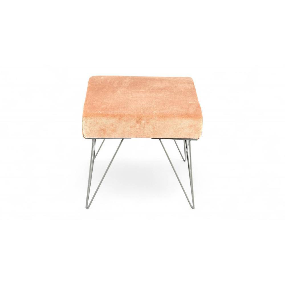 Asansol Sheesham Wood Accent Square Stool     in Melon Pink Cotton Velvet Upholstery
