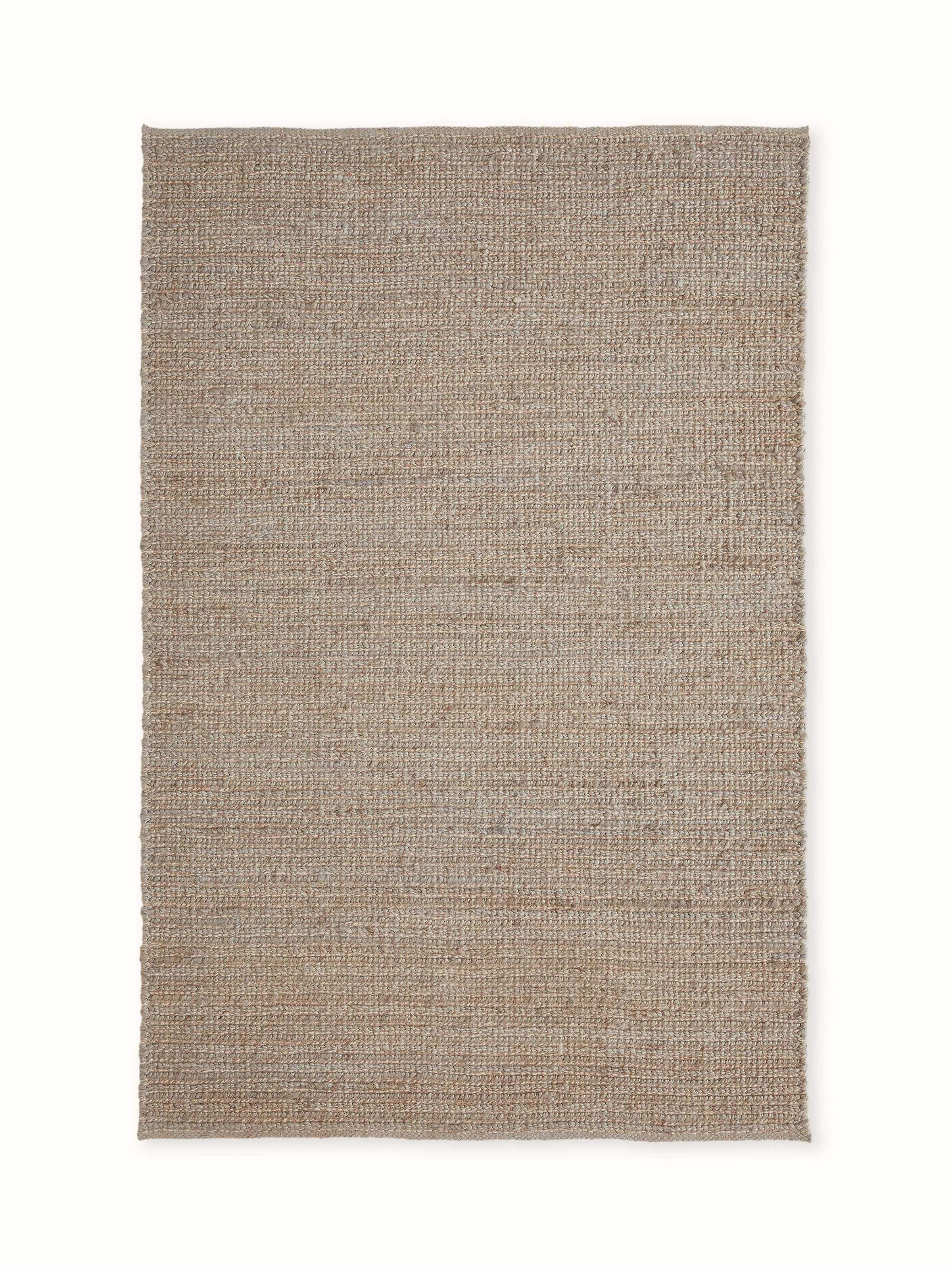 Front view of Solid Textured Grey Jute & Wool Natural Fibre Rug in 4x6 ft size by Swadesh