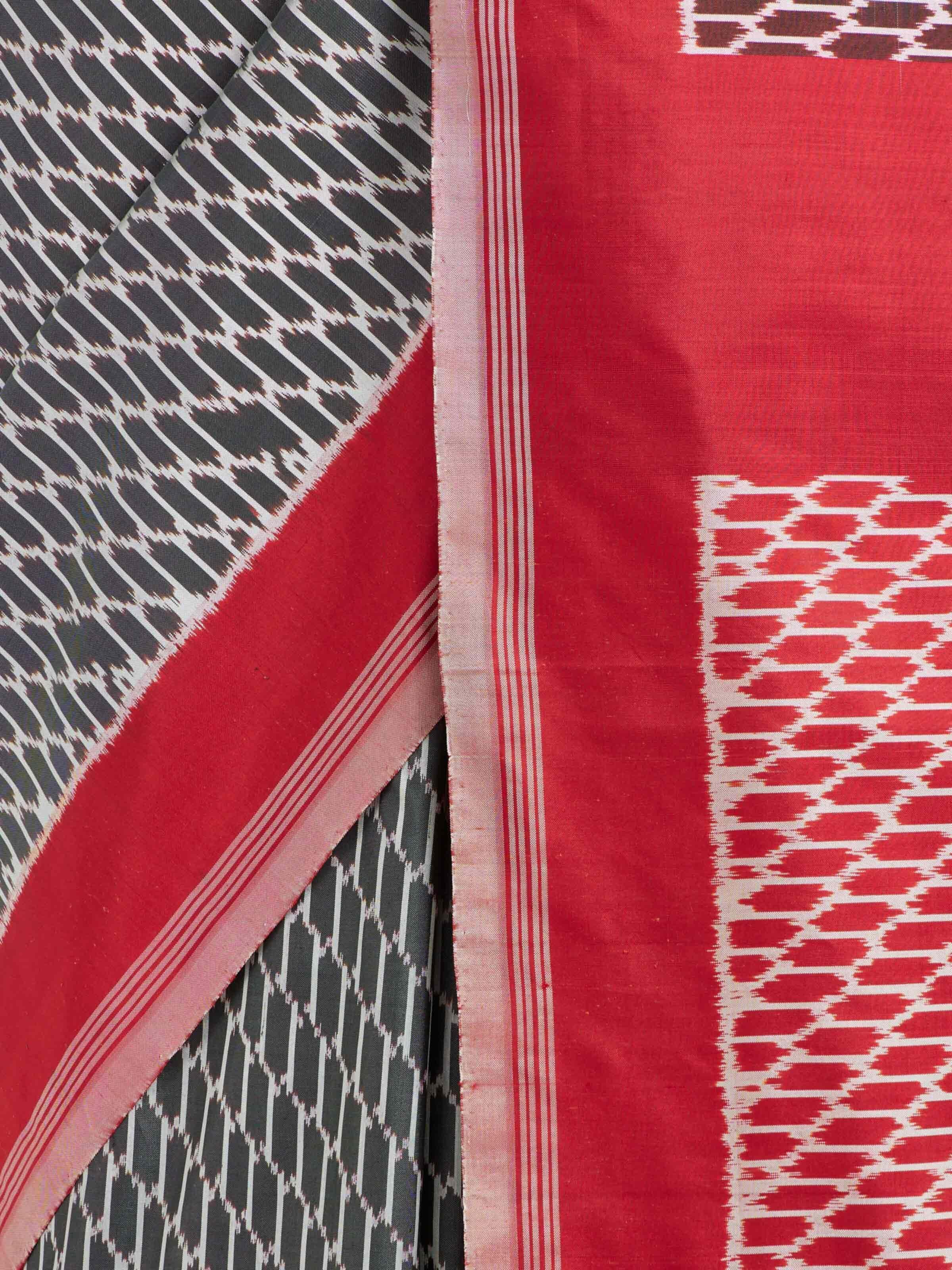 Red Silk Pochampally Single Ikat Saree