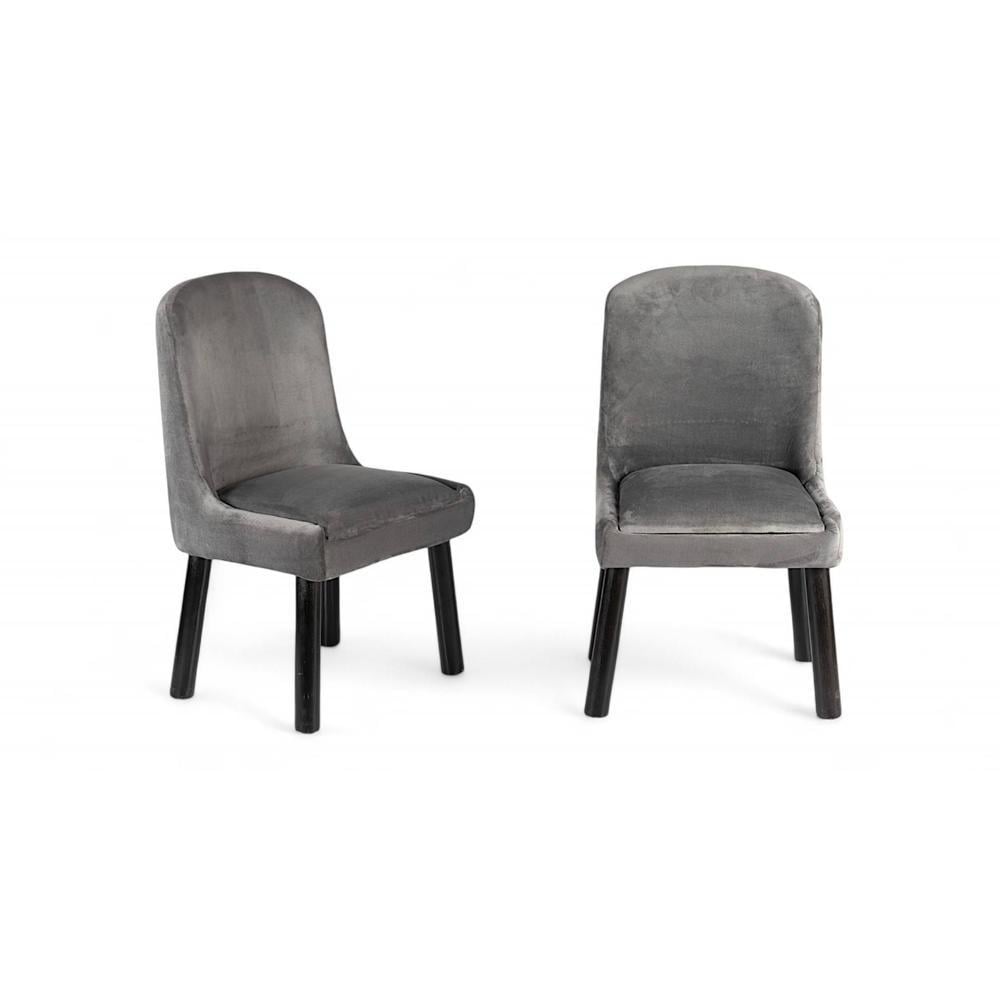 Rosslyn wood Set of 2 Dining Chairs in Iron Grey Velvet Upholstery with MAHAGONY FINISH