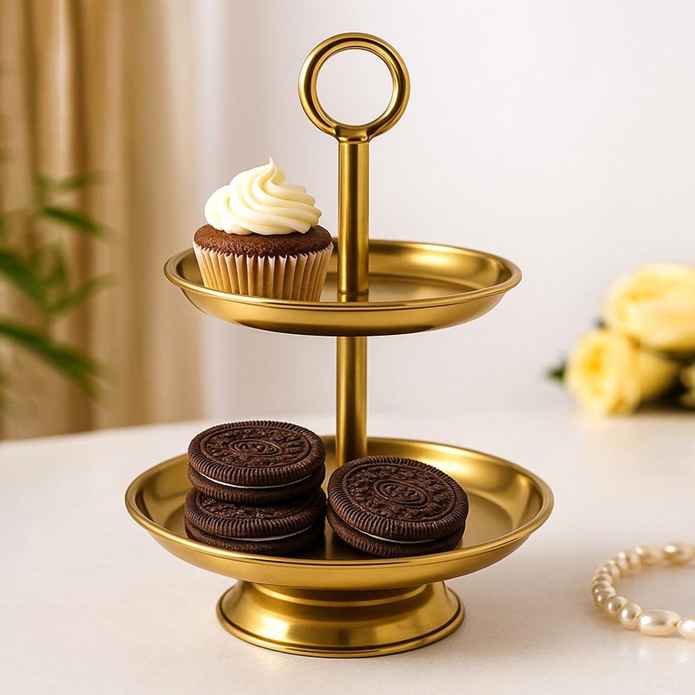 Metalsmith Two Tier Serveware Stand with Ring Handle Gold Finish - Metalsmith
