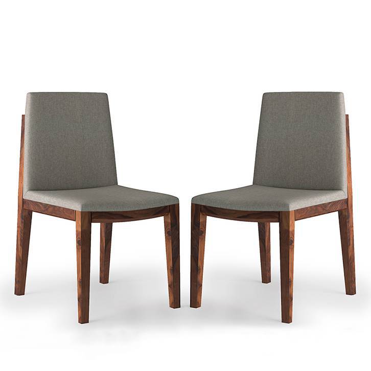 Galatea Solid Wood Dining Chair in Teak Finish & Grey Colour - Set of 2 - Urban Ladder