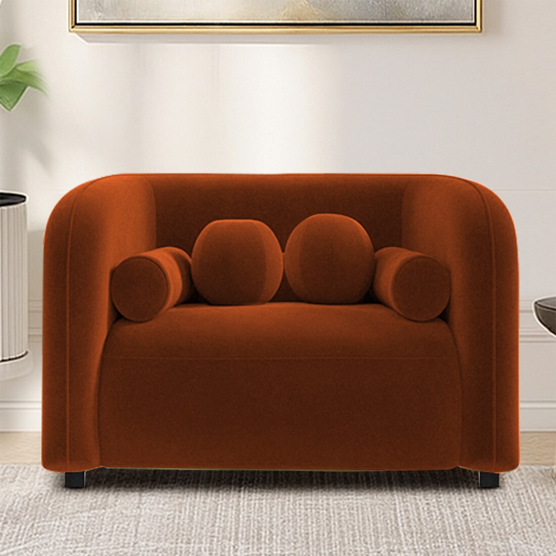 Homro Velvet 1 Seater Sofa in Orange Colour