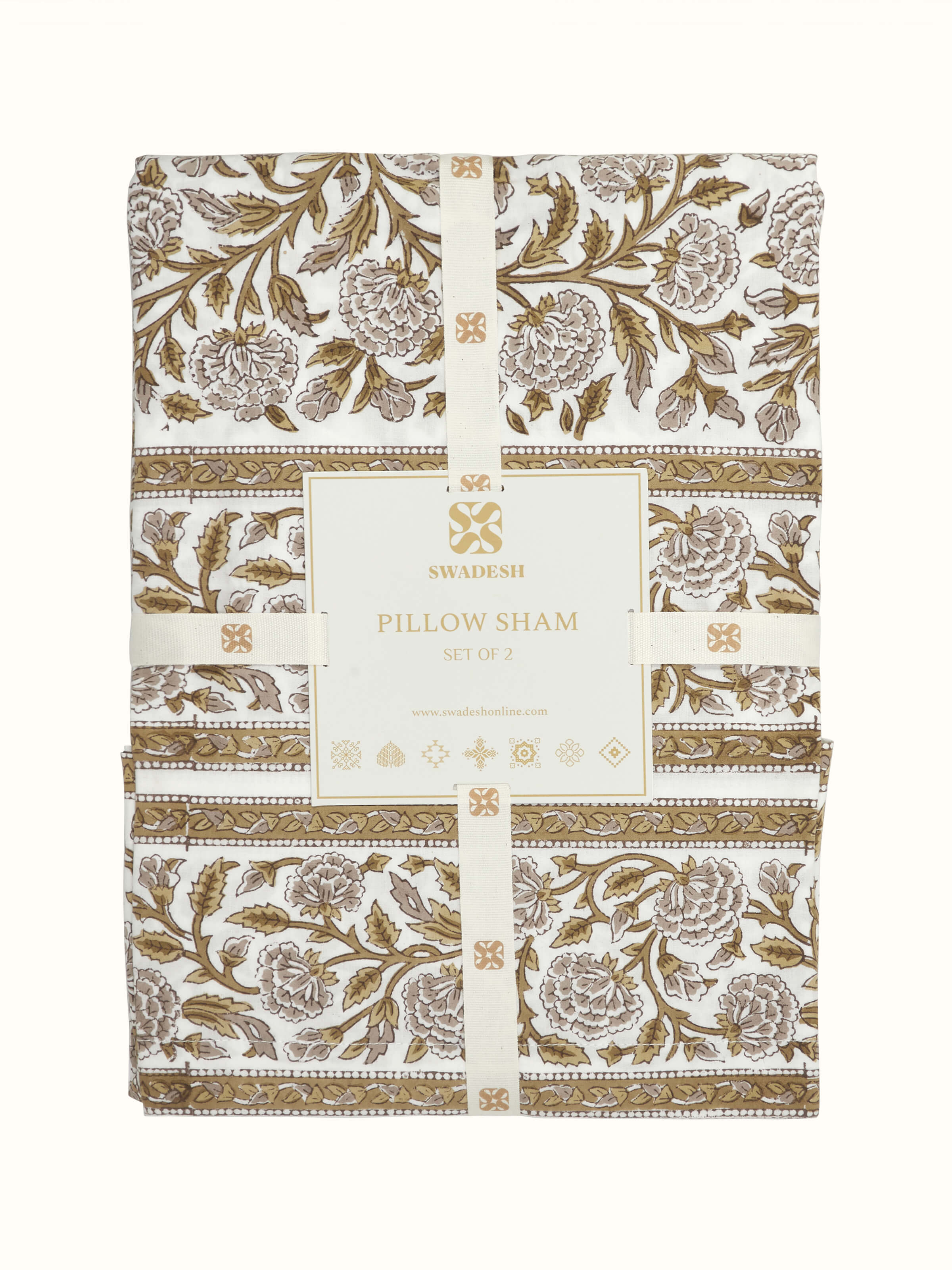 Detailed view of the block-printed lavender jaal design on the pillow shams, emphasizing the craftsmanship and pattern clarity