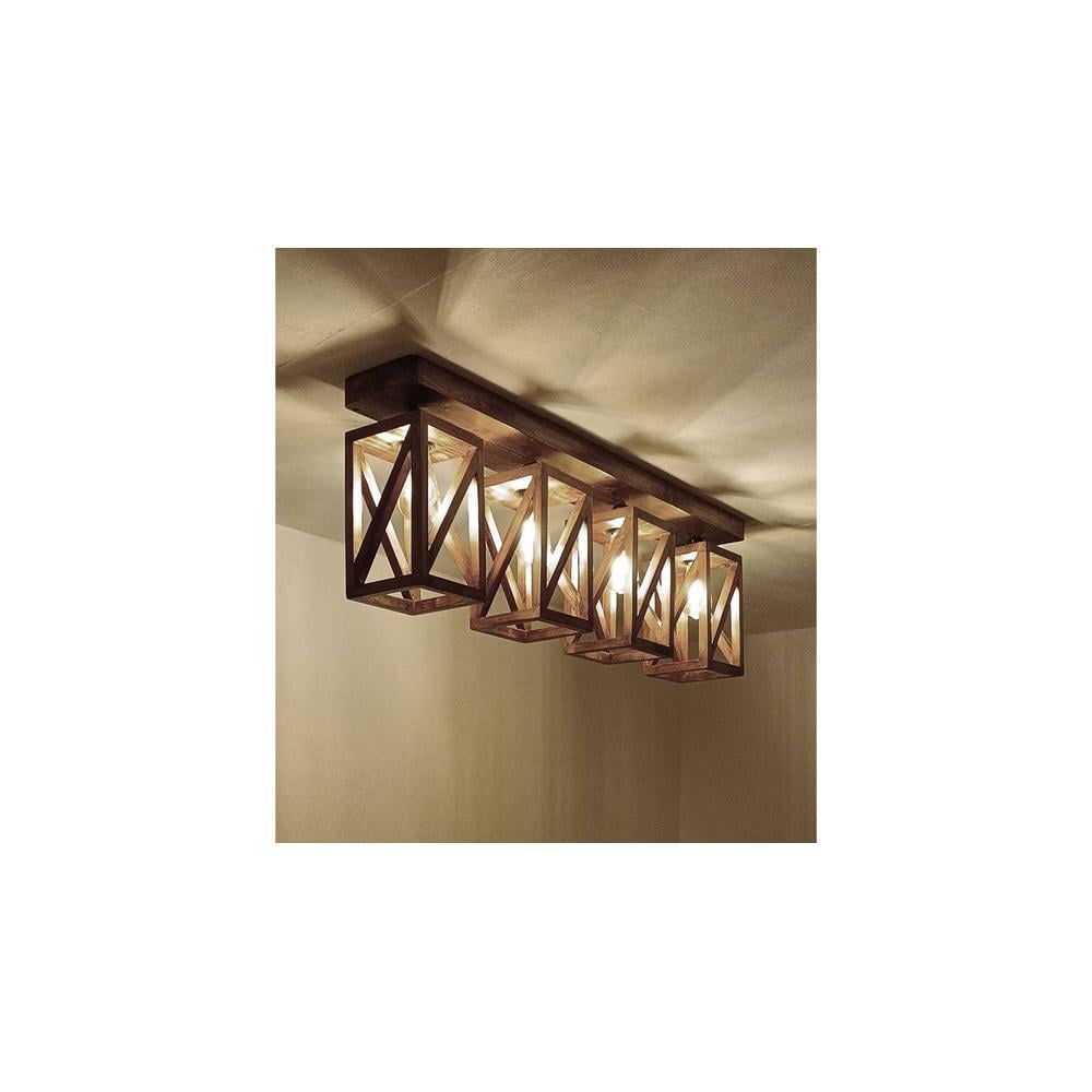 Symmetric Brown Solid Wood Ceiling Light