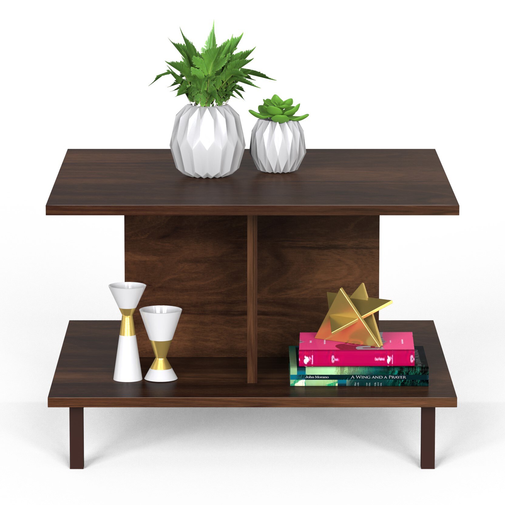 BLUEWUD Sydney Engineered Wood Coffee Center Sofa Tea/Teapoy Console Table with Metal Legs for Sofa Set Living Room Home Hall (Brown Maple)