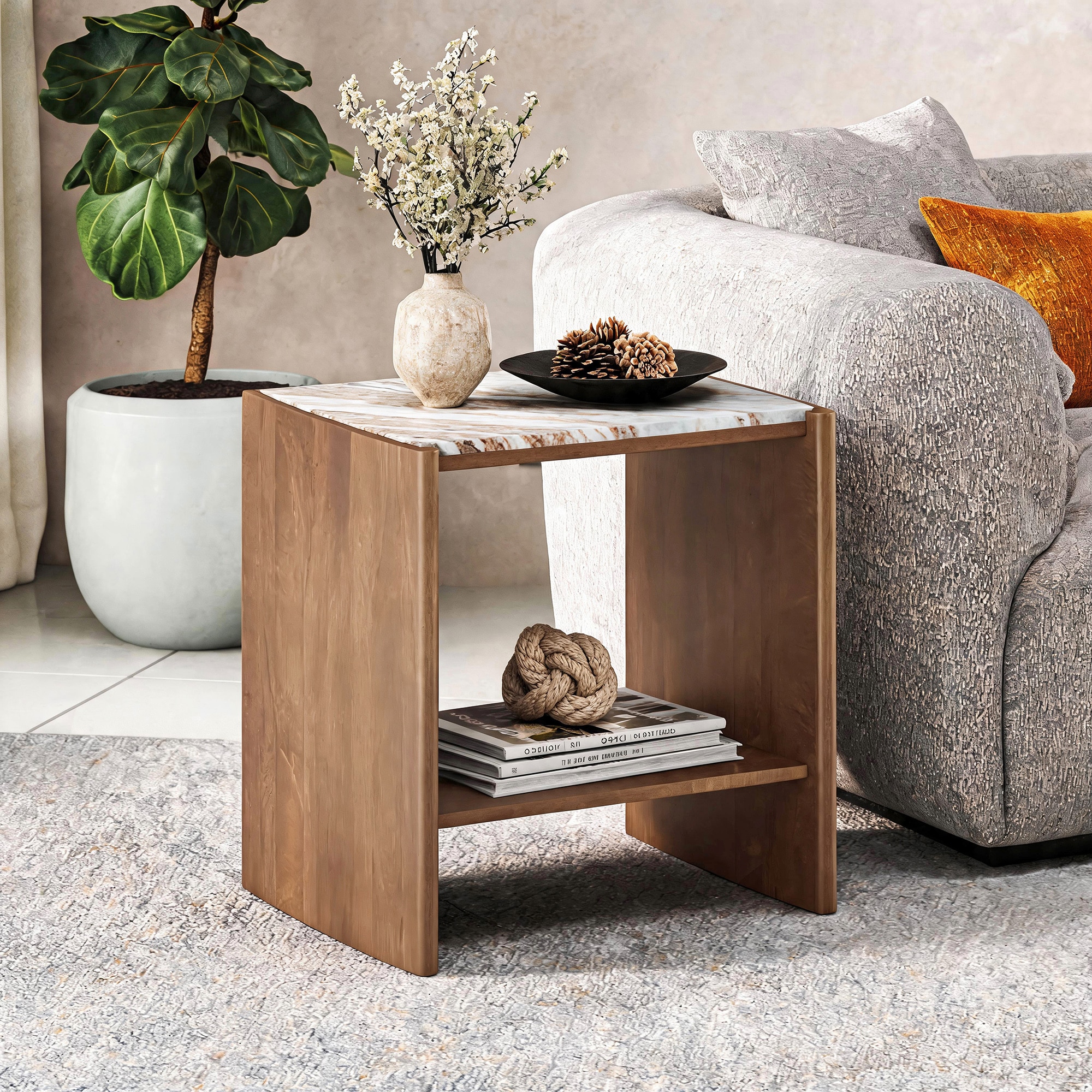 Tavo Solid Wood and Toronto Side Table In Antique Amber Finish