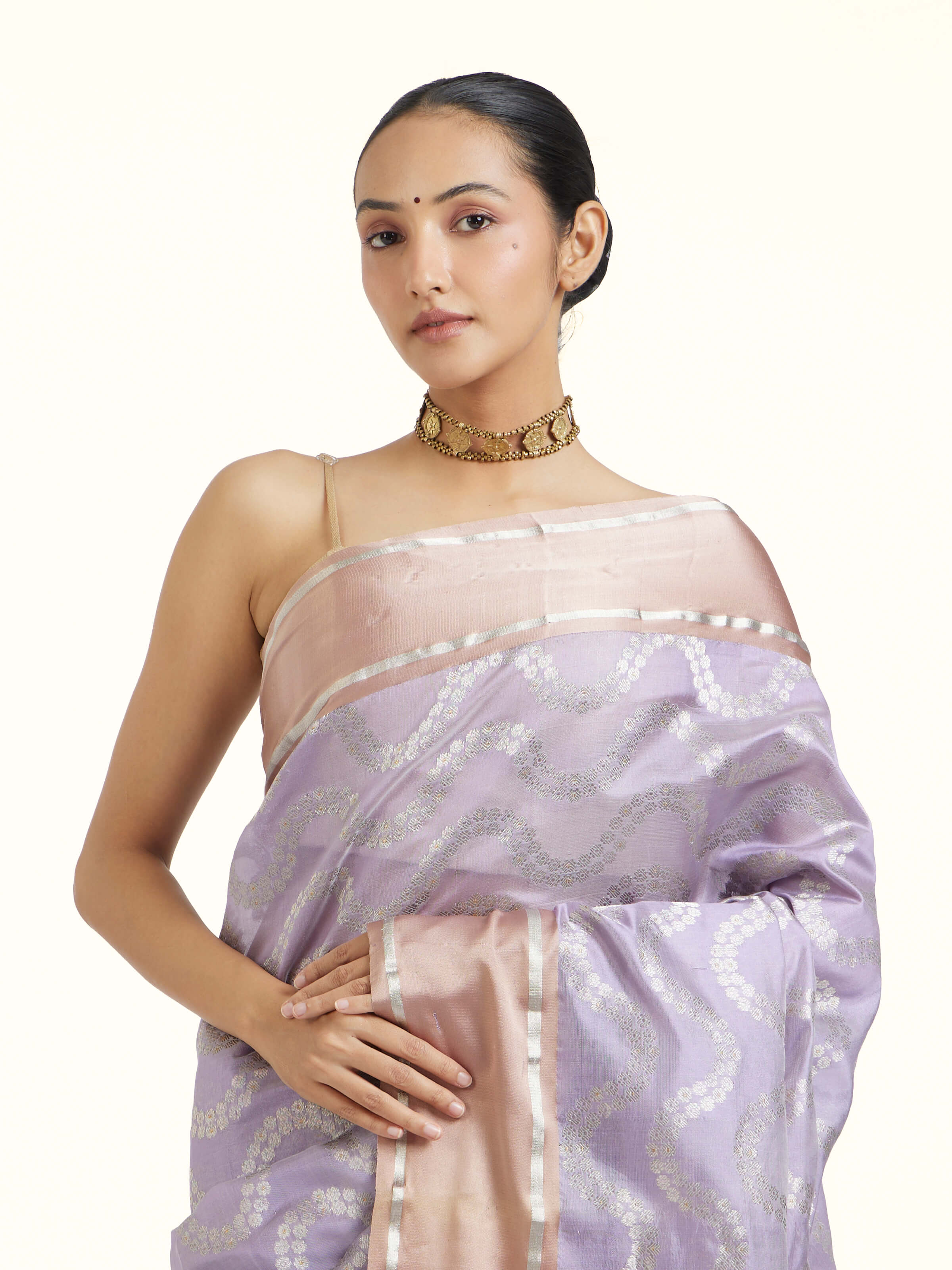 Lavender Chanderi Aknaliya Saree