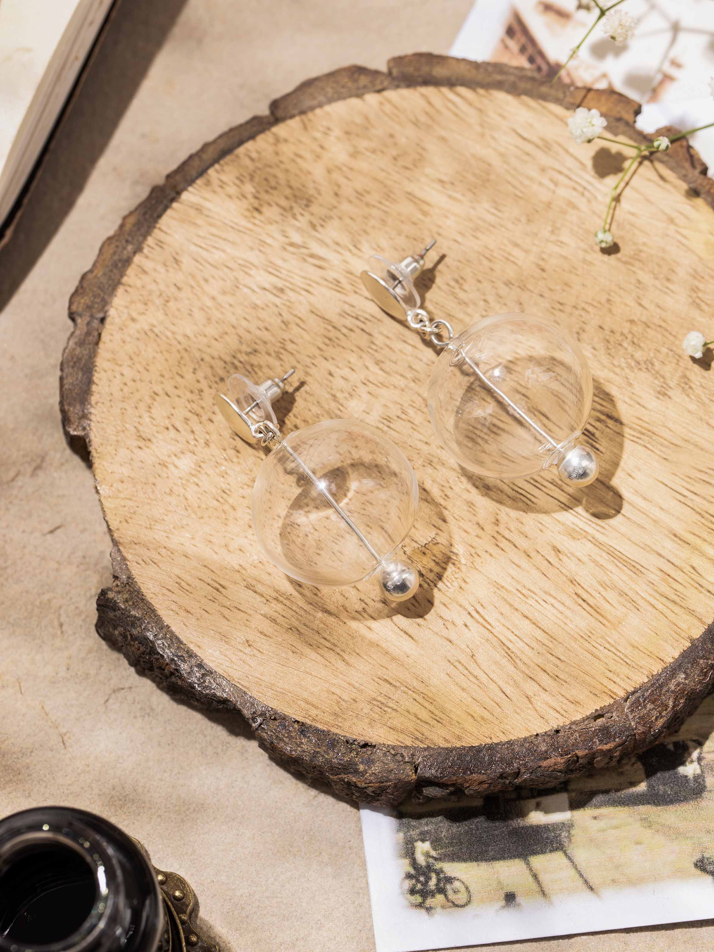 Silver Flame Glass Drop Earrings