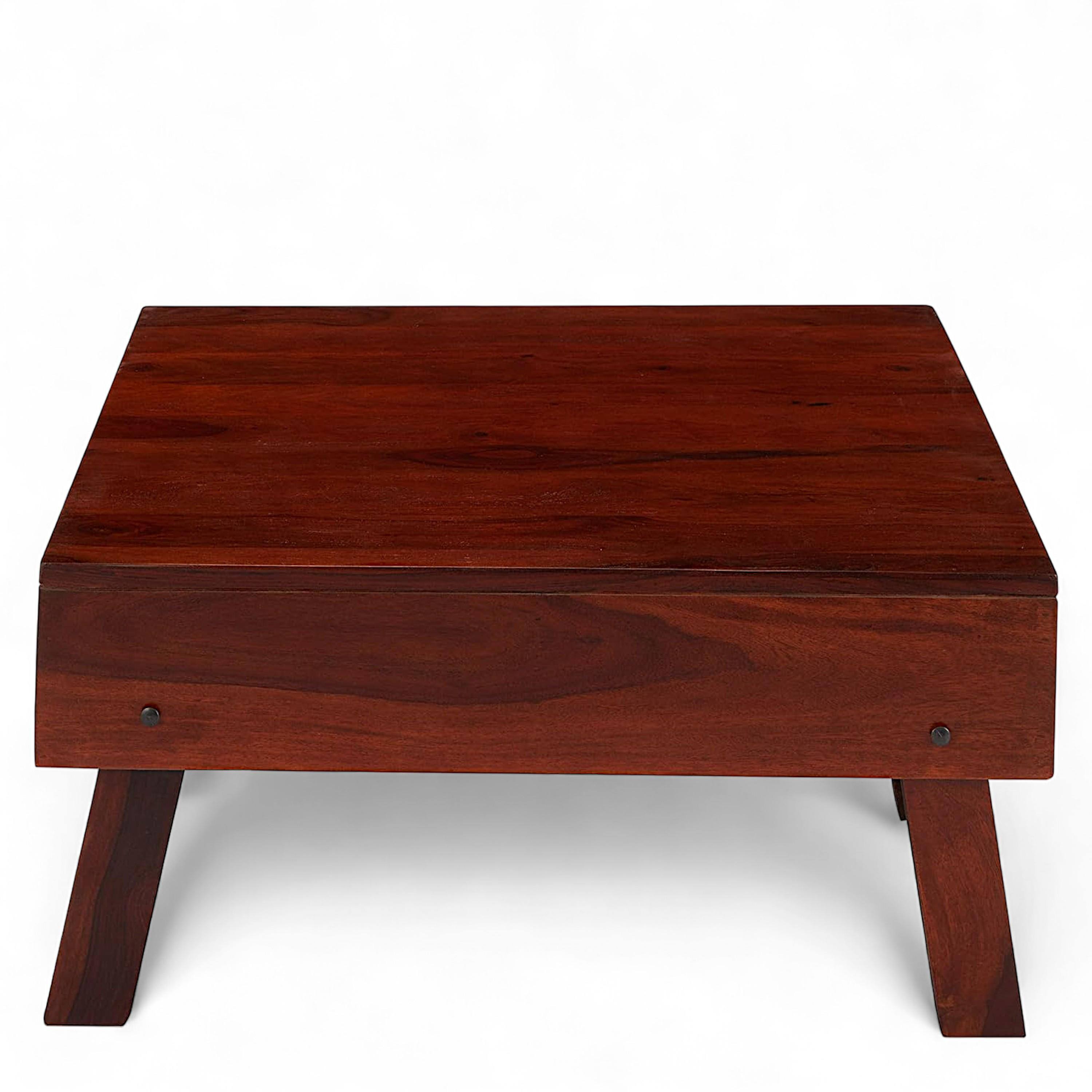 Bradford Sheesham Wood Contemporary Square Foldable Coffee Table In Honey Finish
