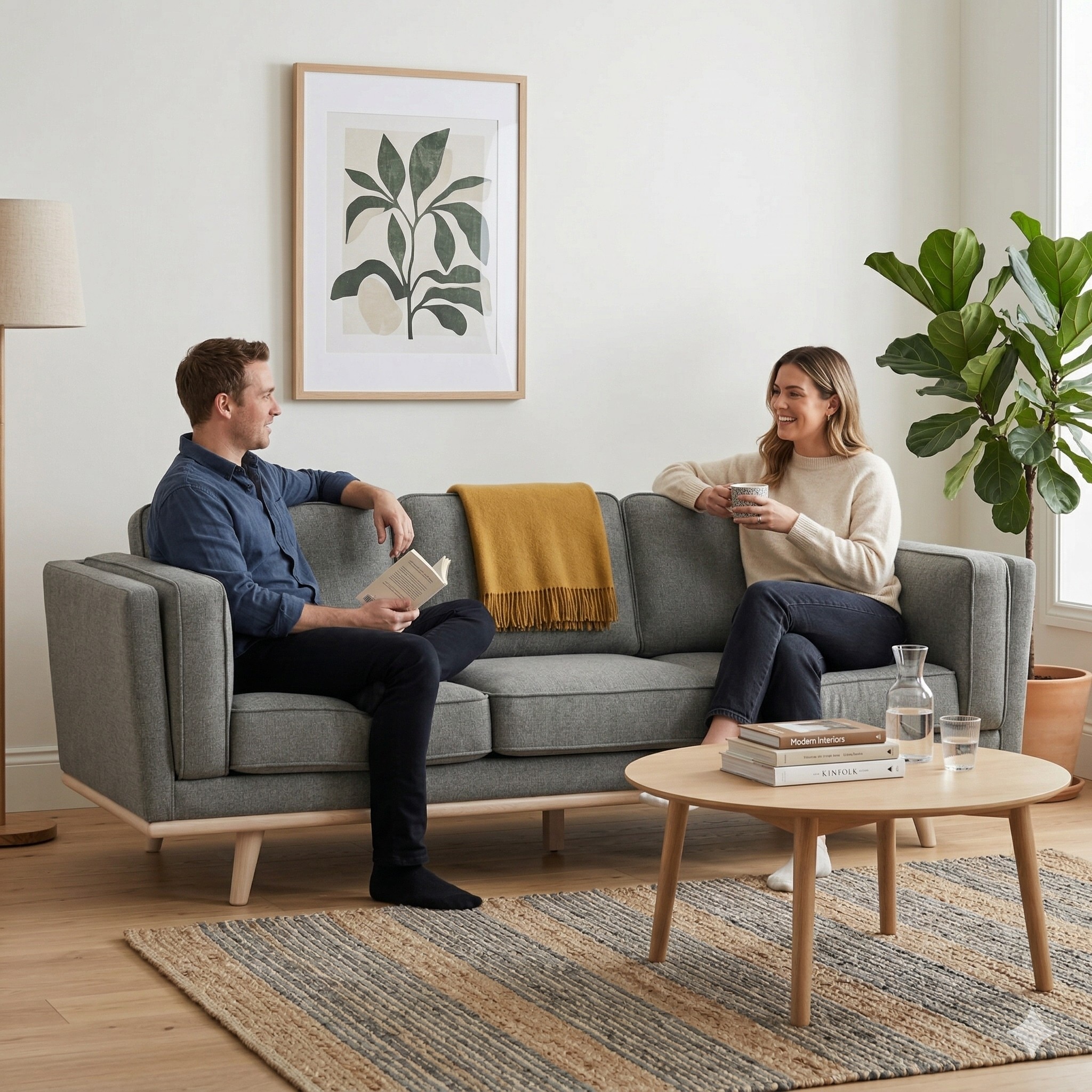 Scandinavian Civic Three Seater Sofa Dark Grey Natural Wood Finish - Nestnordic