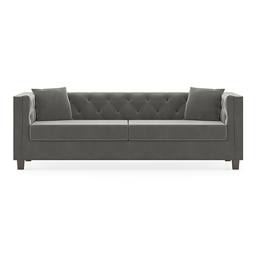 Windsor Luxe 3 Seater Fabric Sofa in Ash Grey Velvet Colour - Urban Ladder