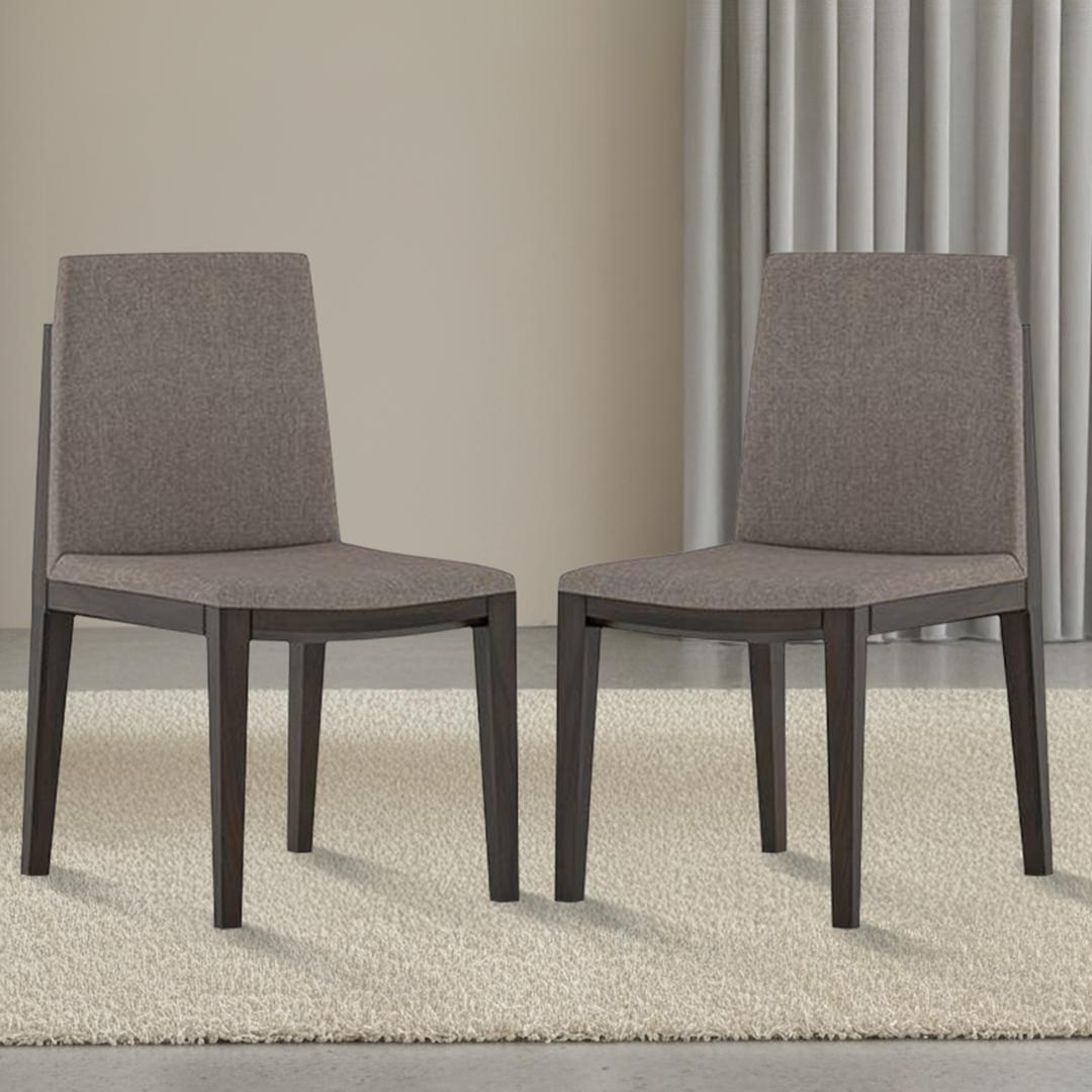 Galatea Dining Chair Set Of 2 Teak In American Walnut Finish With Grey Colour Fabric