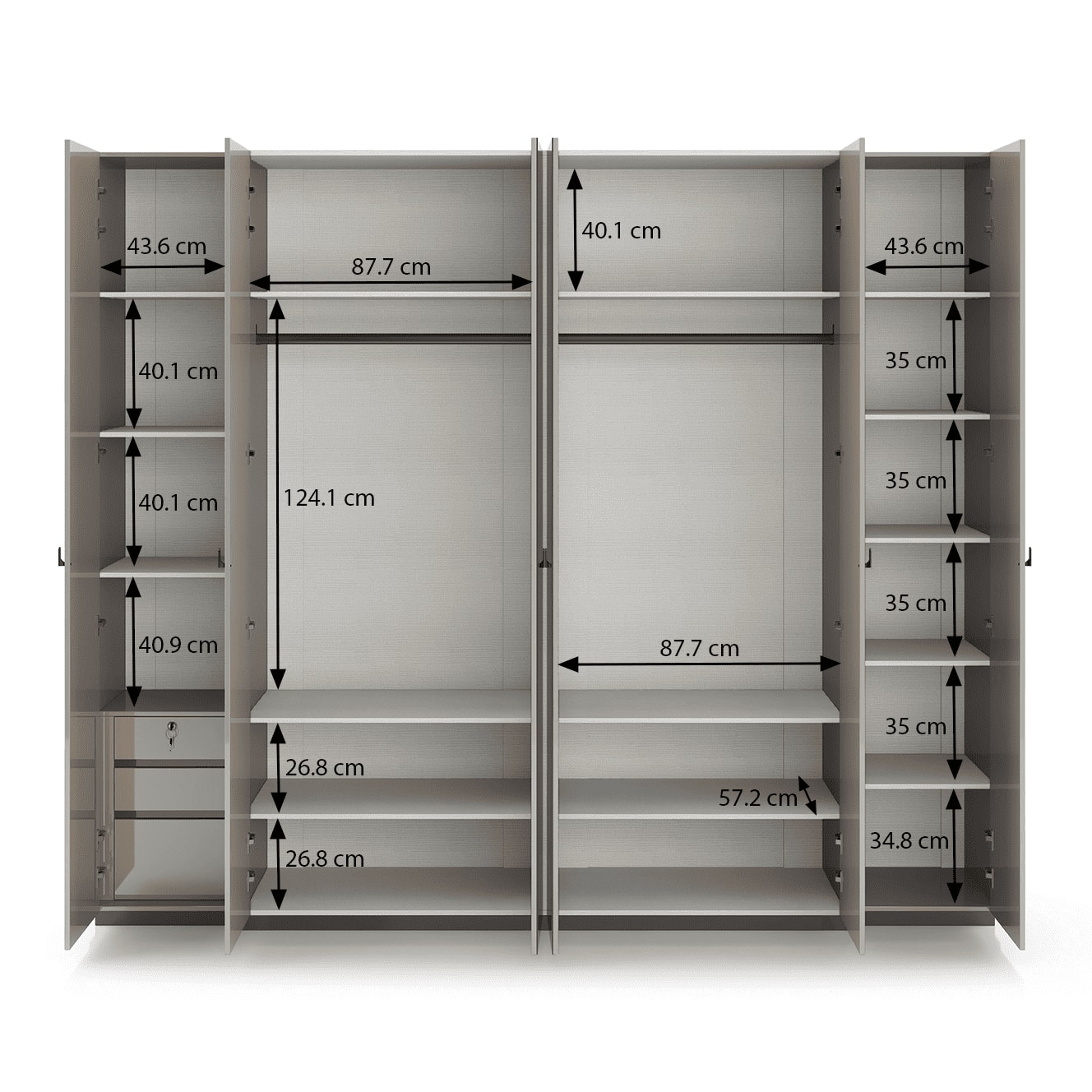 Naomi 6 Door Mirrored Wardrobe In High Gloss Beige Finish