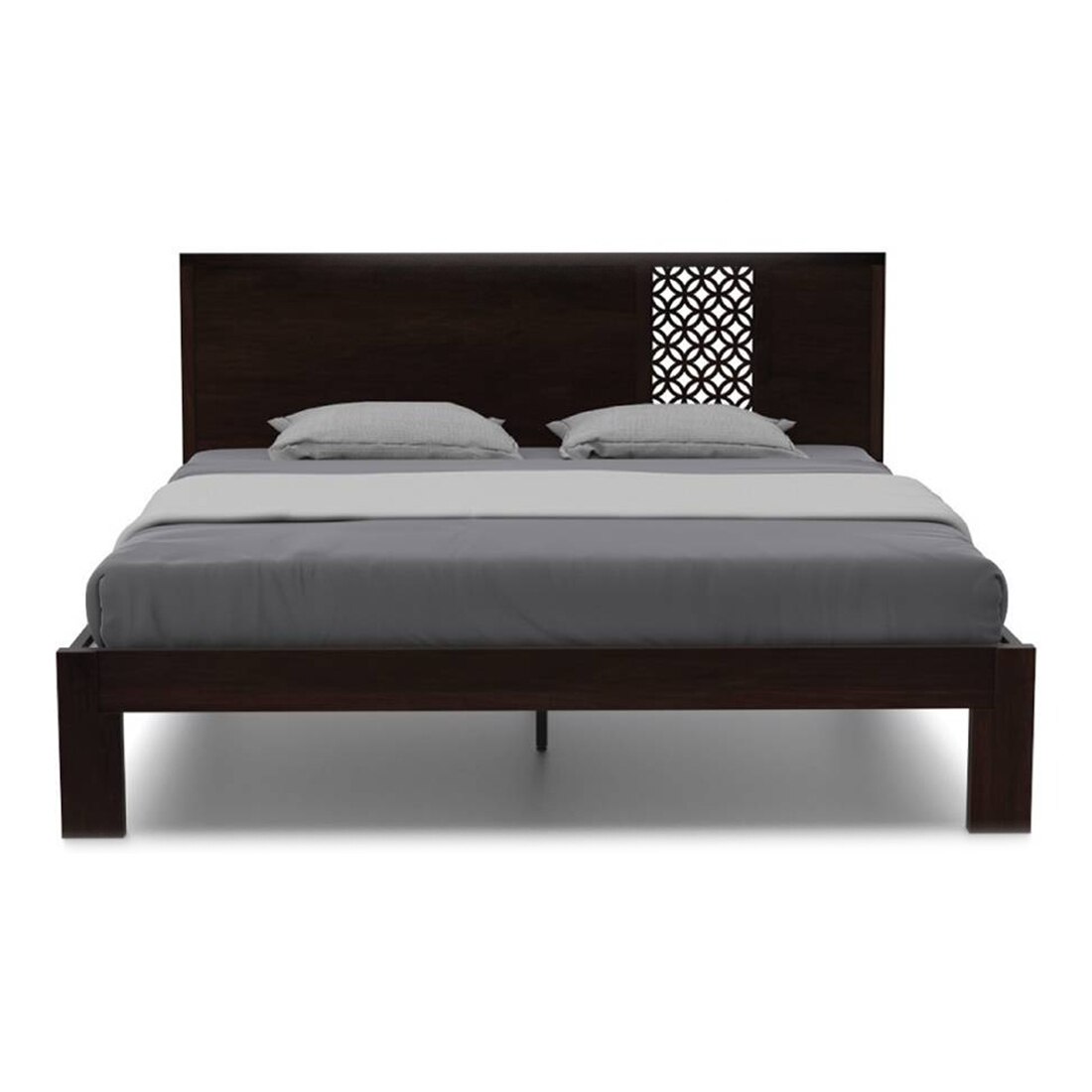 Alaca Solid Wood Queen Size Bed In Mahogany Finish