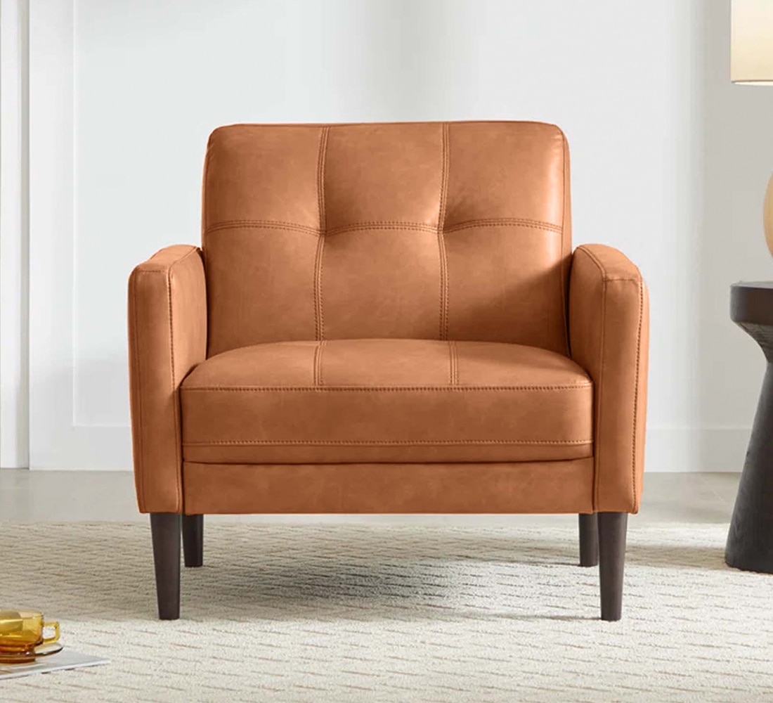 Clark PU Leather Armchair in Tan - KURSIWALLAH