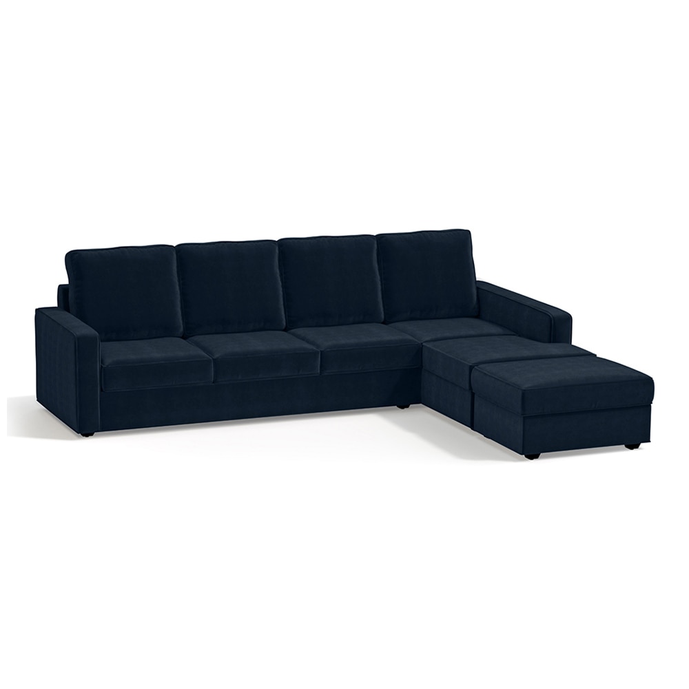 Apollo Sofa (Colour : Sea Port Blue Velvet, Cushion : Hard, Back Type : High Back, Seating Capacity : Right Aligned 3 Seater + Right Aligned Chaise + Ottoman)