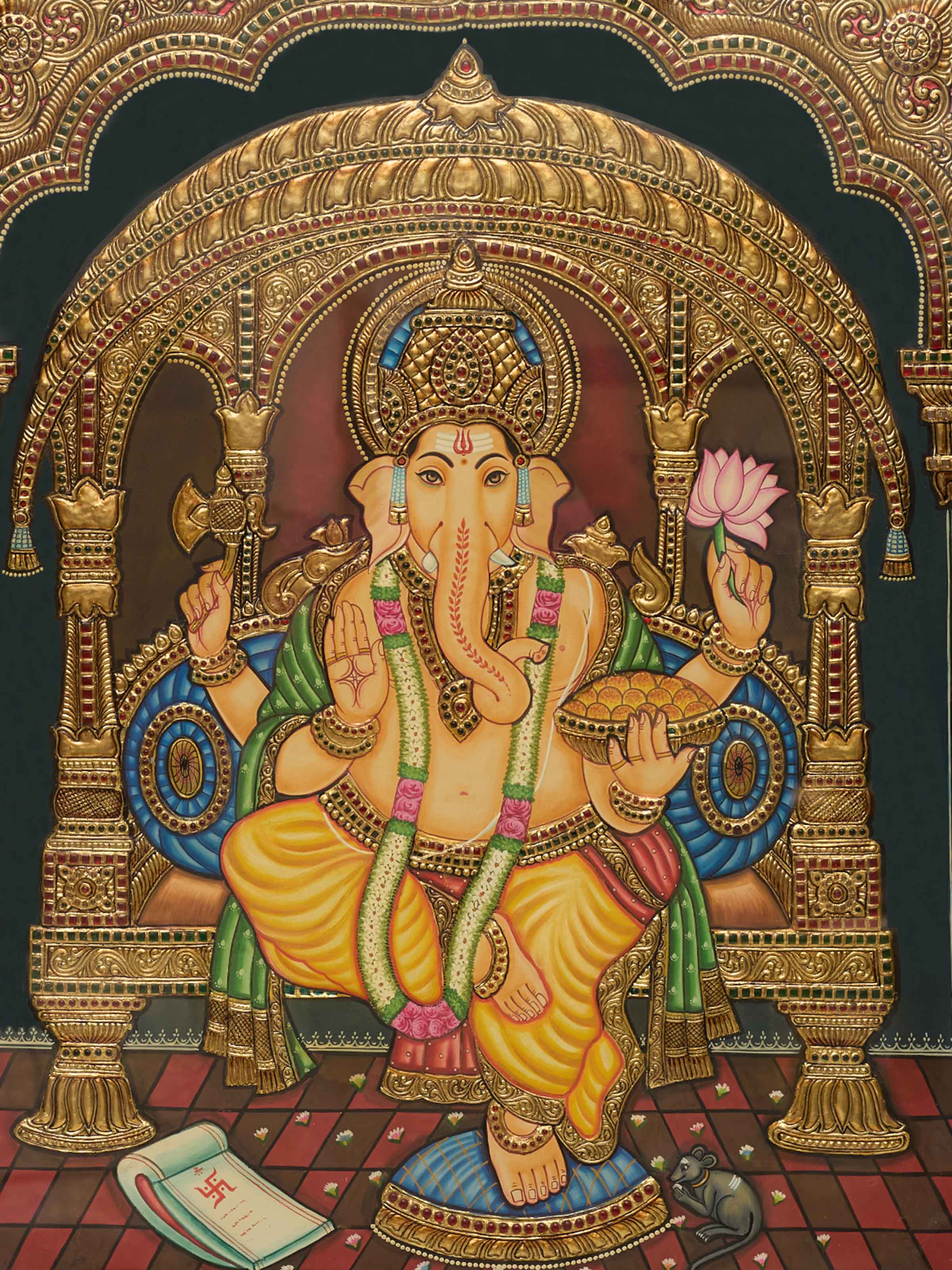 Ganesha Thanjavur Teak Wood Painting