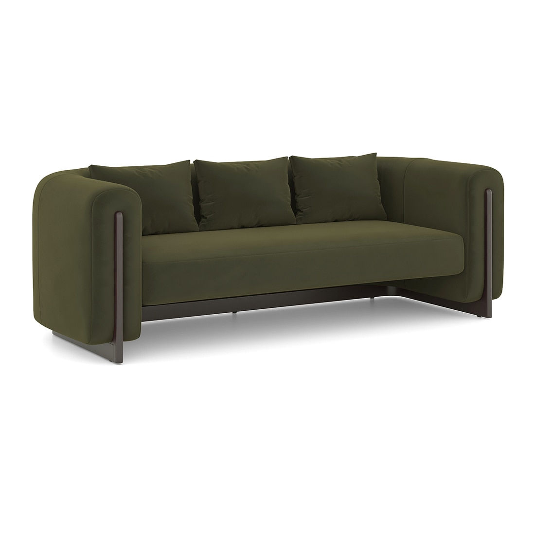 Reno Three Seater Fabric Sofa in Deep Olive Velvet