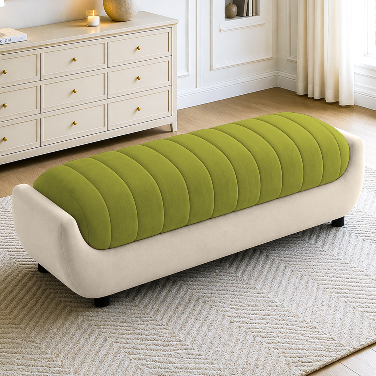 Marko Velvet 2 Seater 5 Feet Ottoman Bench in Mint Green & Cream  Color - Home Lifestylez