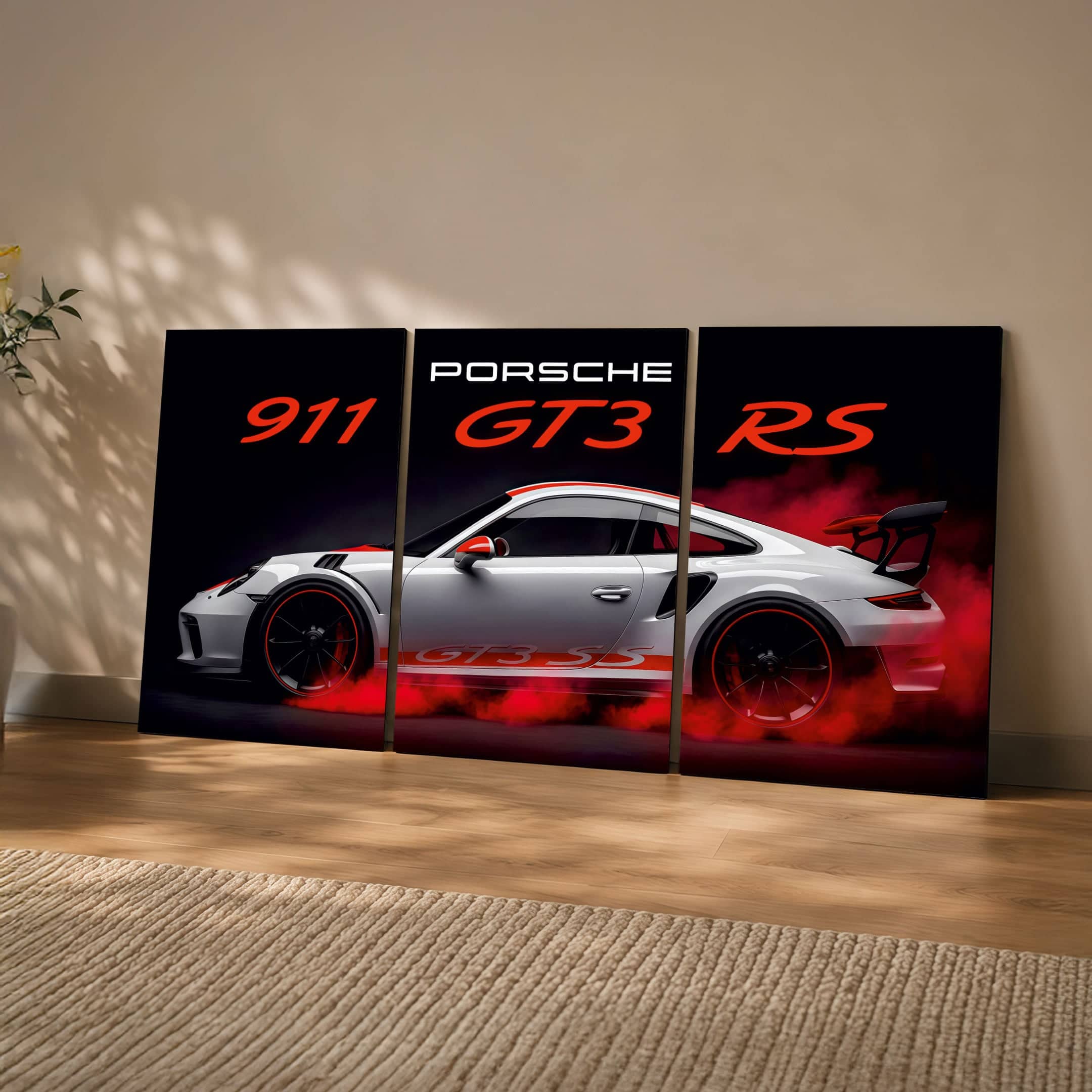 The Castle Decor Porsche GT3 RS Racing Car Wall Art Set of 3 20x30 Inch - The Castle Decor