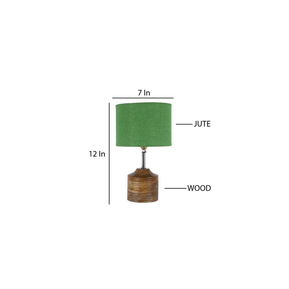 Geraldine Green Natural Fiber Shade Table Lamp with Natural Wooden Base