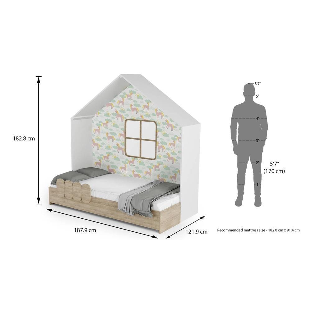Little Hut Engineered Wood Bed in Pink Colour