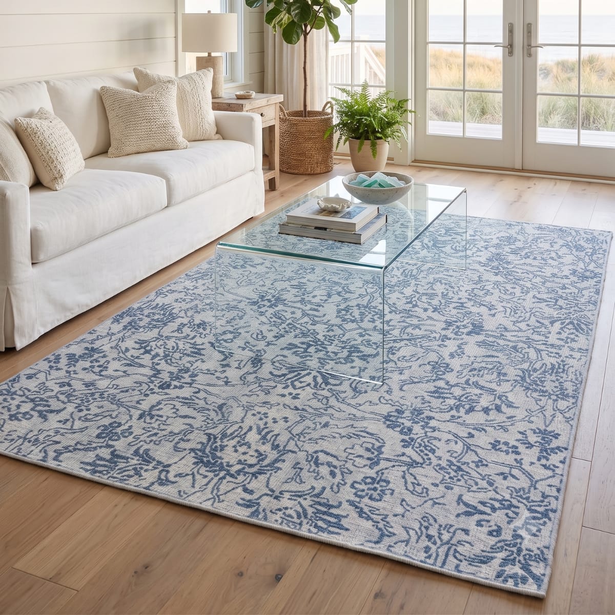 Neulooms Handloom Knotted Reversible Flatweave Area Rug Blue or Ivory 9x12