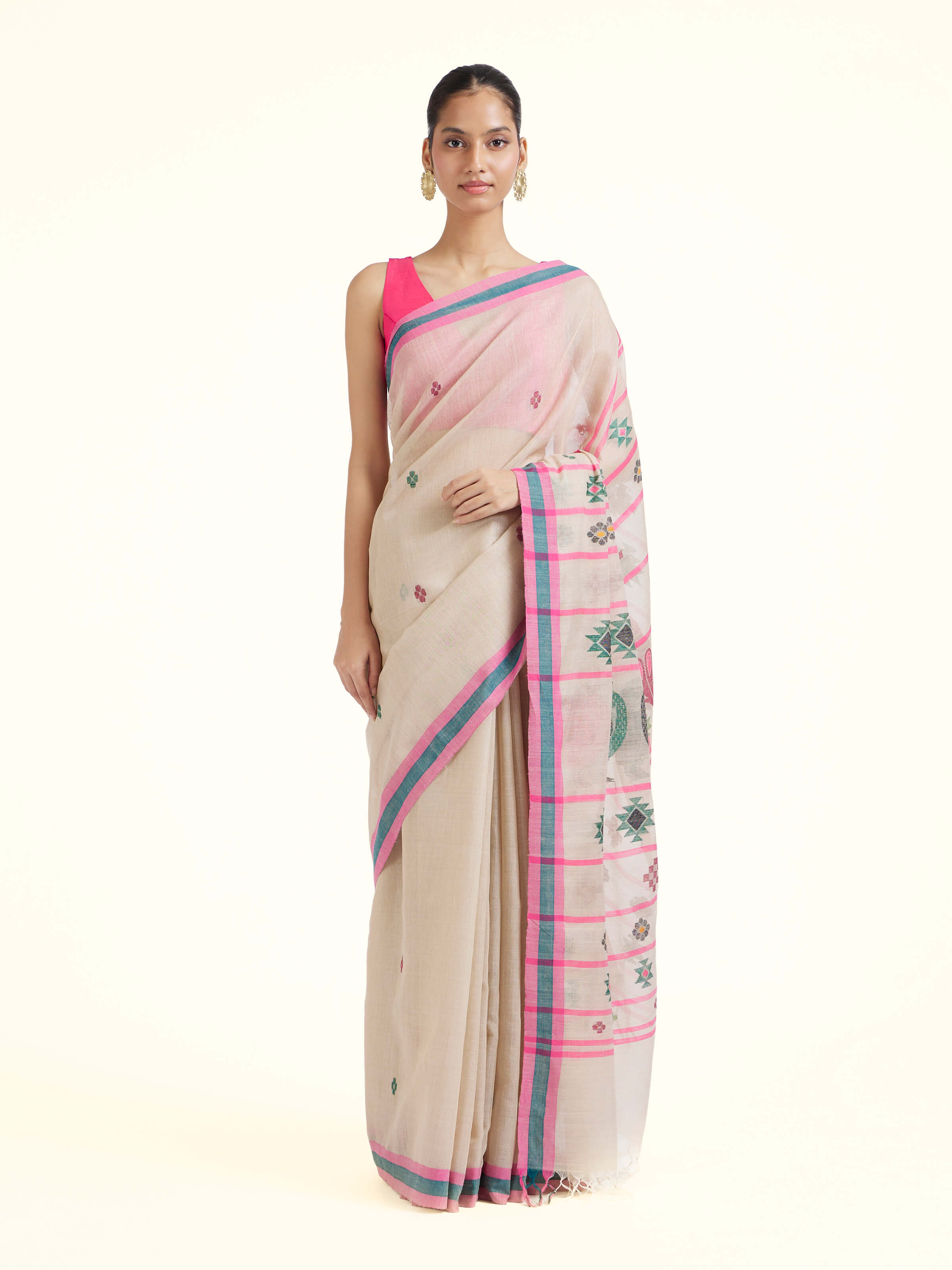 Beige Mulberry Silk Extra-weft Saree