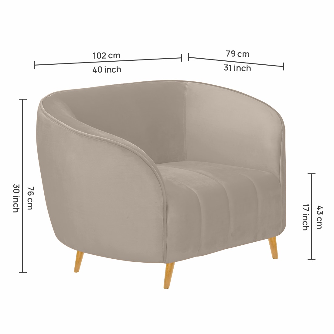 Nero Velvet 1 Seater Sofa in Cream Colour