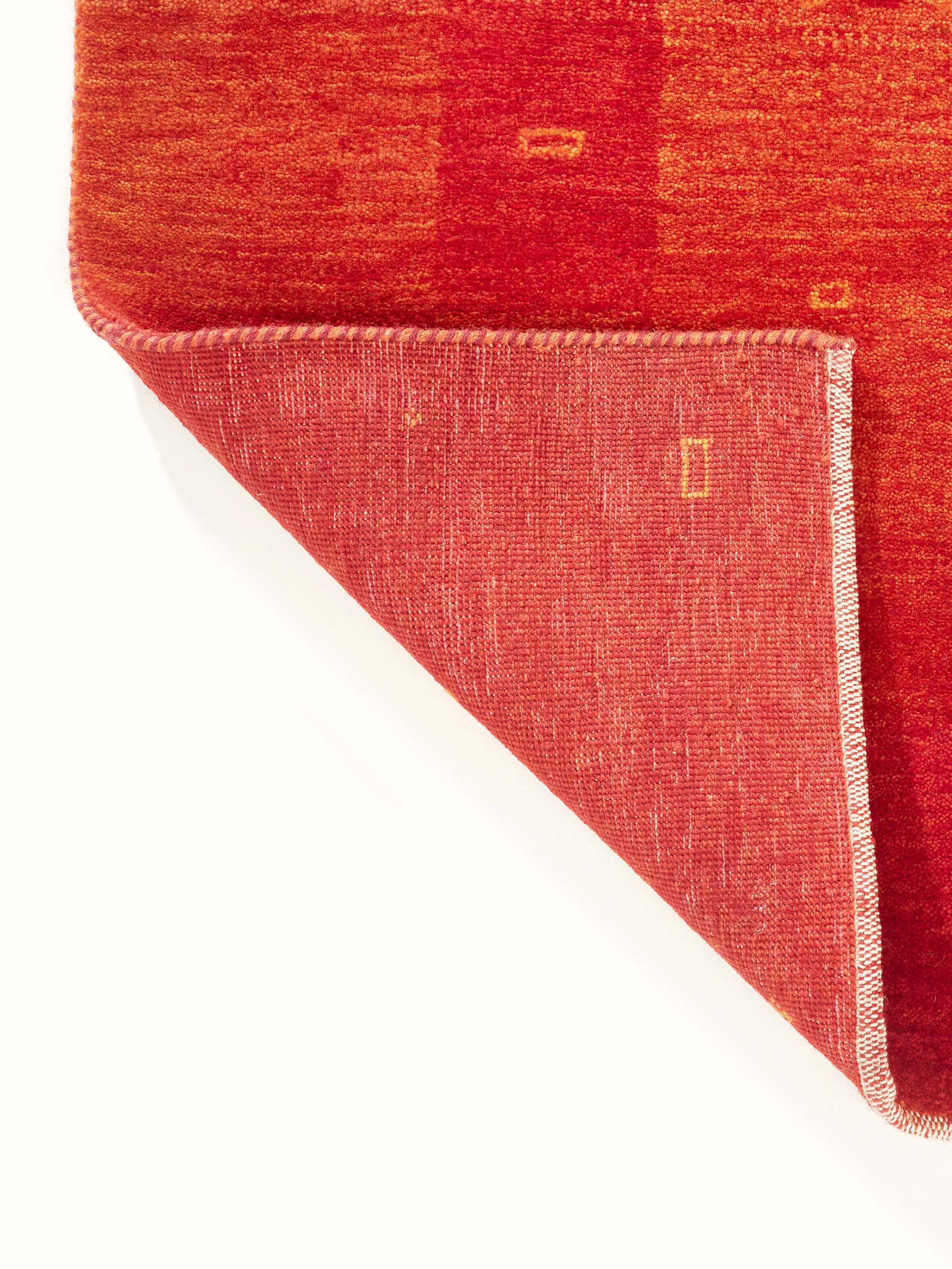 Full design of Traditional Gabbeh red Bhadohi wool hand-knotted rug