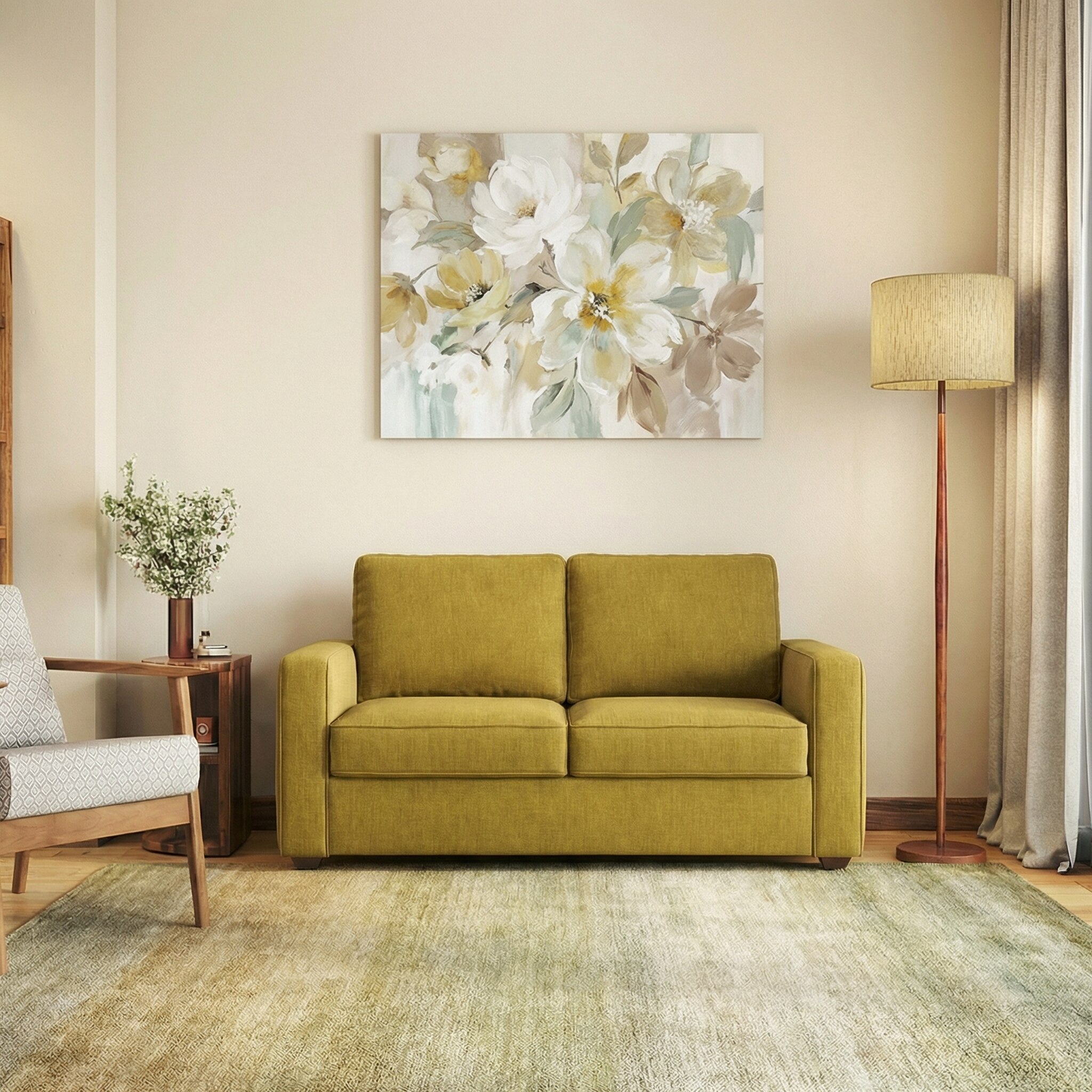 Apollo Compact 2 Seater Fabric Sofa In Olive Green Colour