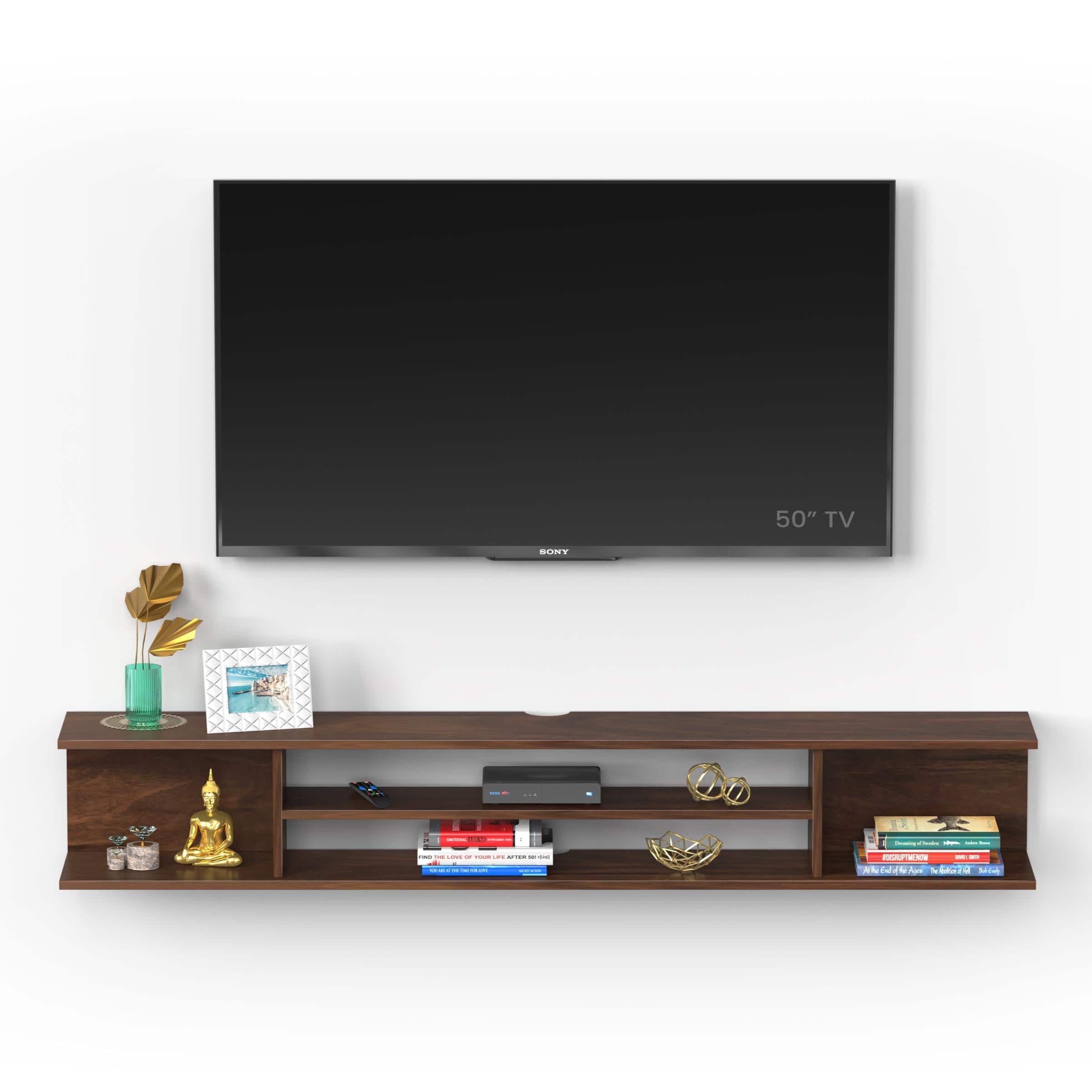 Sanque Large Engineering Wood Wall Mount Tv Entertainment In Brown Maple Finish