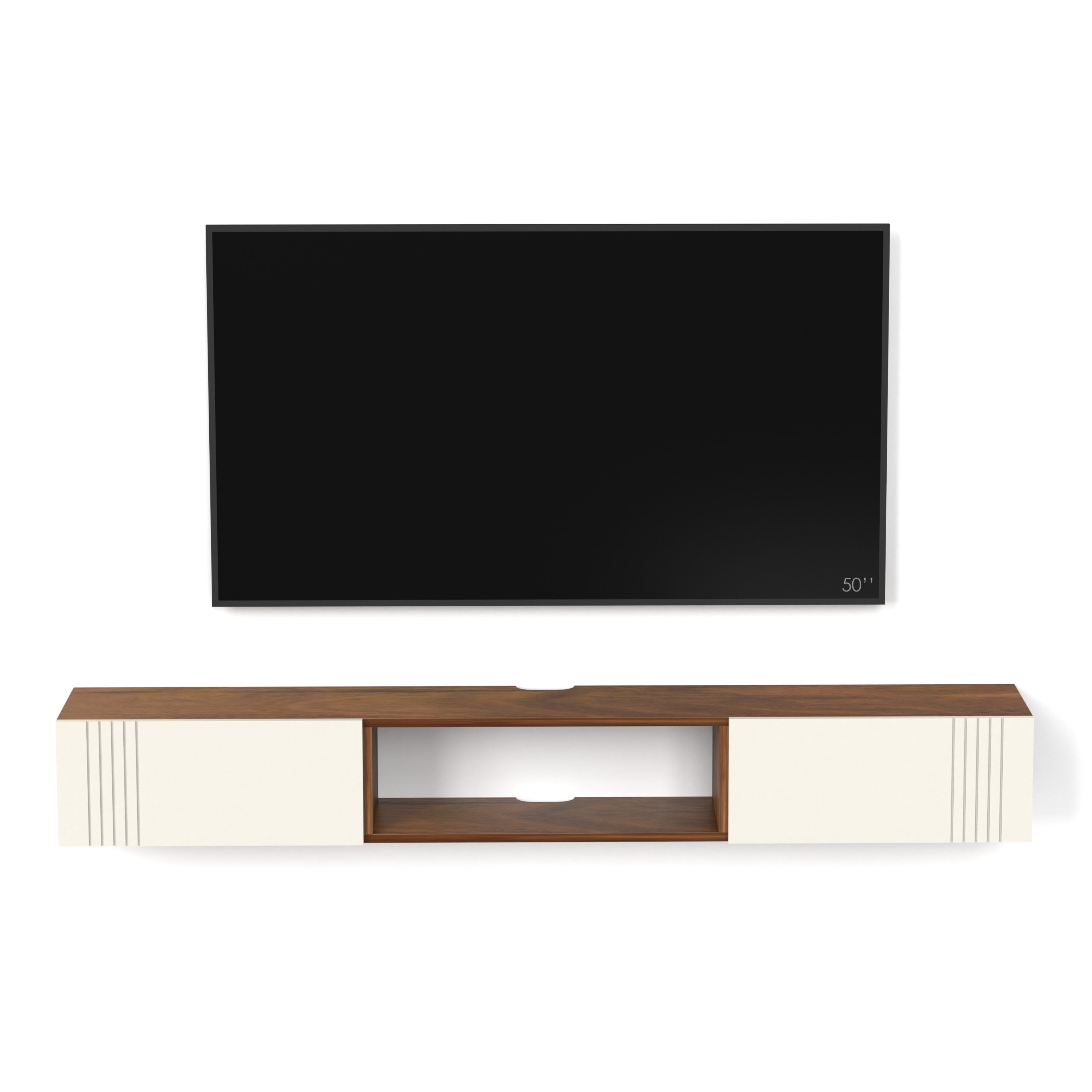 BLUEWUD Darien Engineering Wood Wall Mount TV Entertainment Unit Set Top Box Stand/TV Cabinet Panel with Shelves for Books & D�cor Display Unit Bed Living Room Upto 60 Inches (Brown Maple & White)