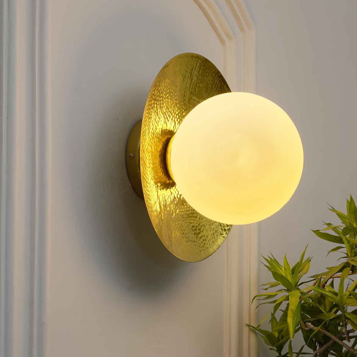 Cosmic Shine Brass & Frosted White Wall Light - Kapoor Lamp Shades