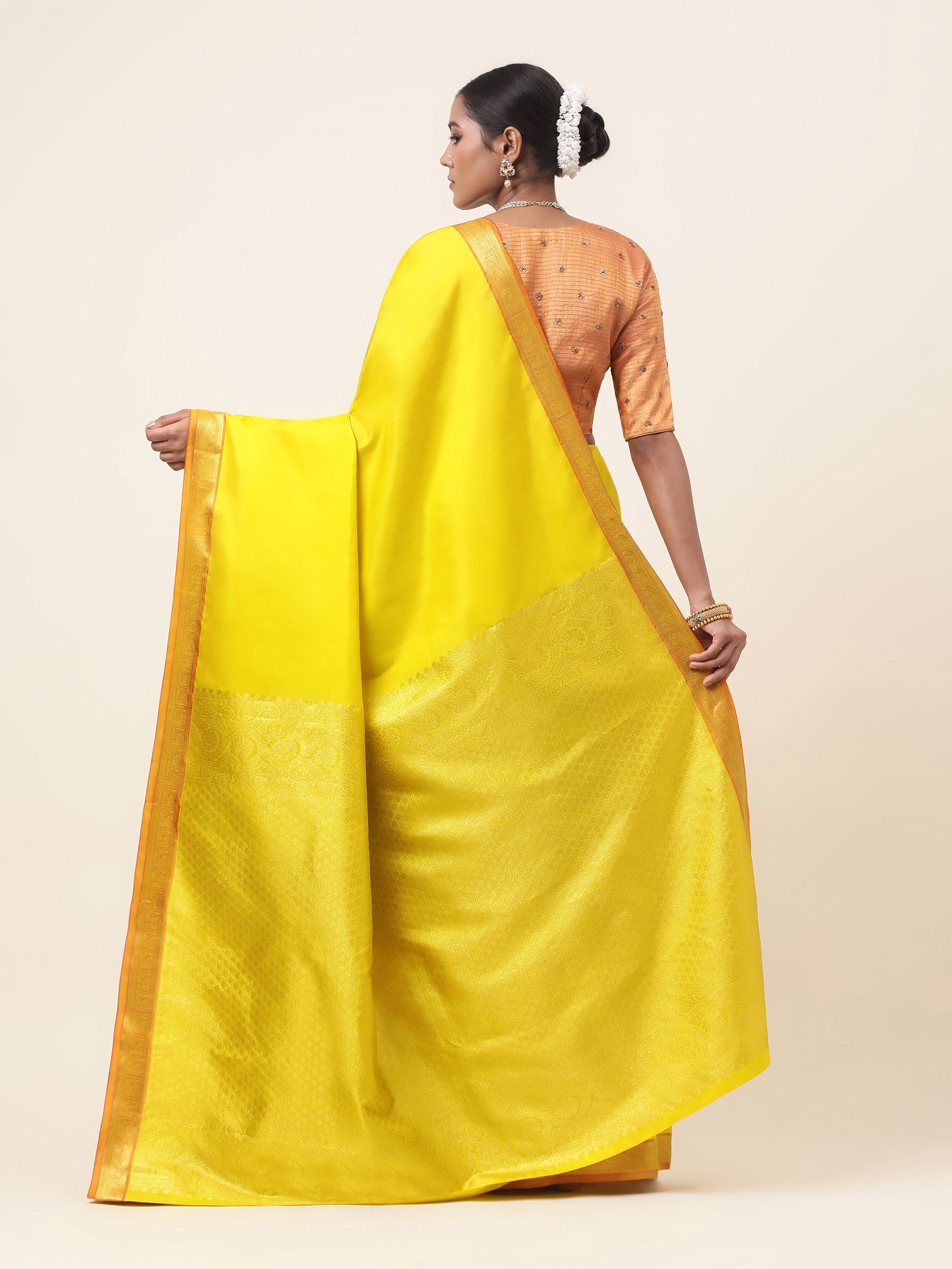 Mustard Silk Dharmavaram Saree