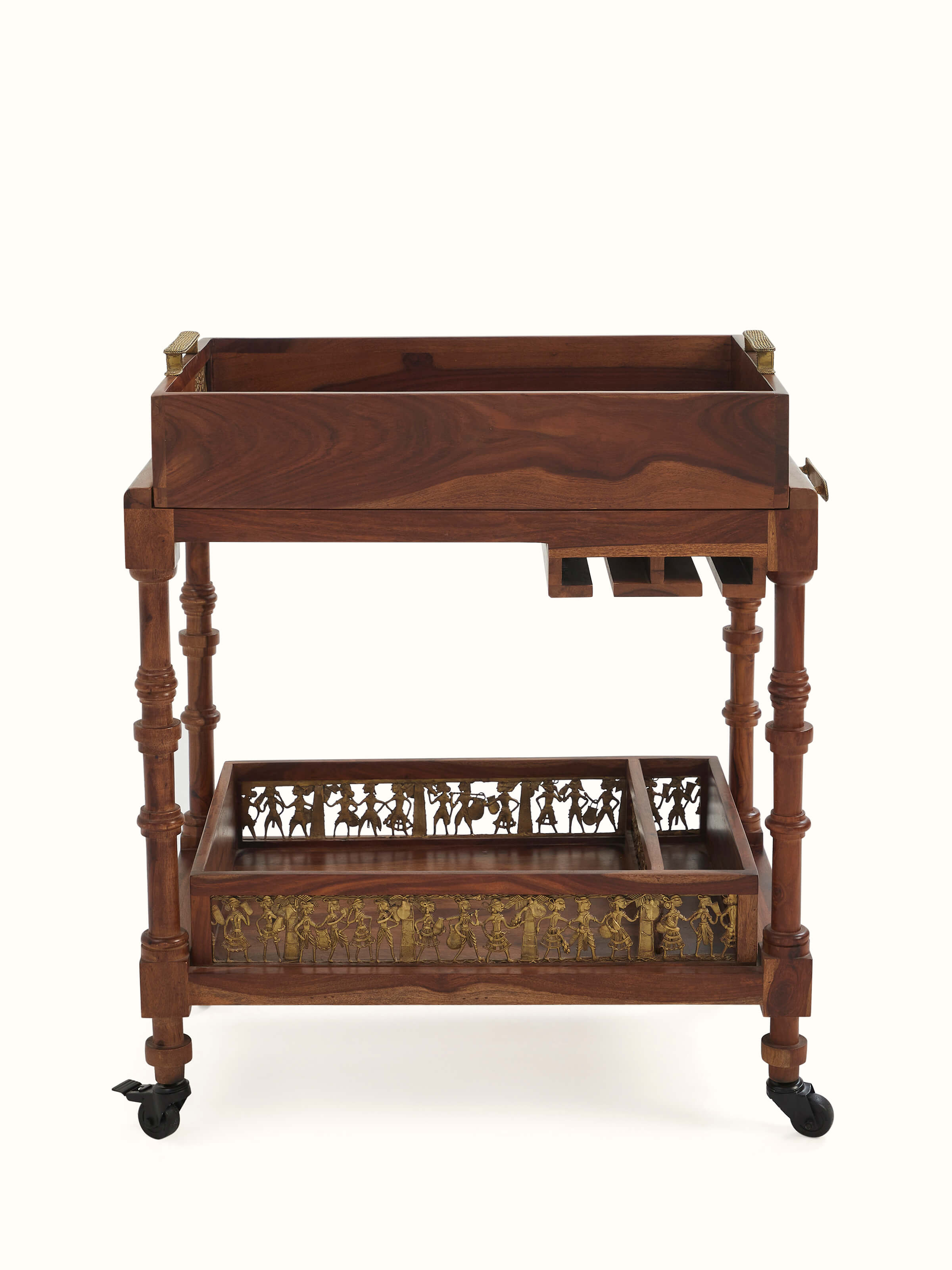 Sheesham Wood & Brass Bar Trolley
