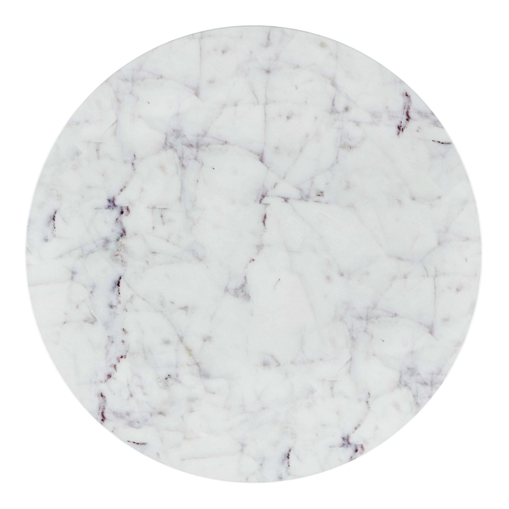 Orra Round White Marble And Solid Wood Coffee Table In Walnut Finish