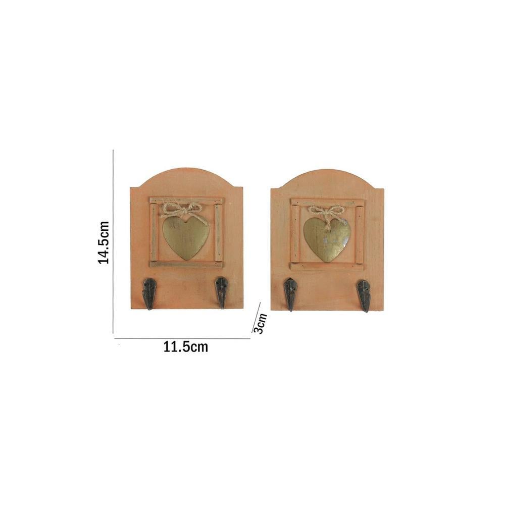 Light Orange Hand painted Wall Hooks with Brass Heart Accent-2 Hooks