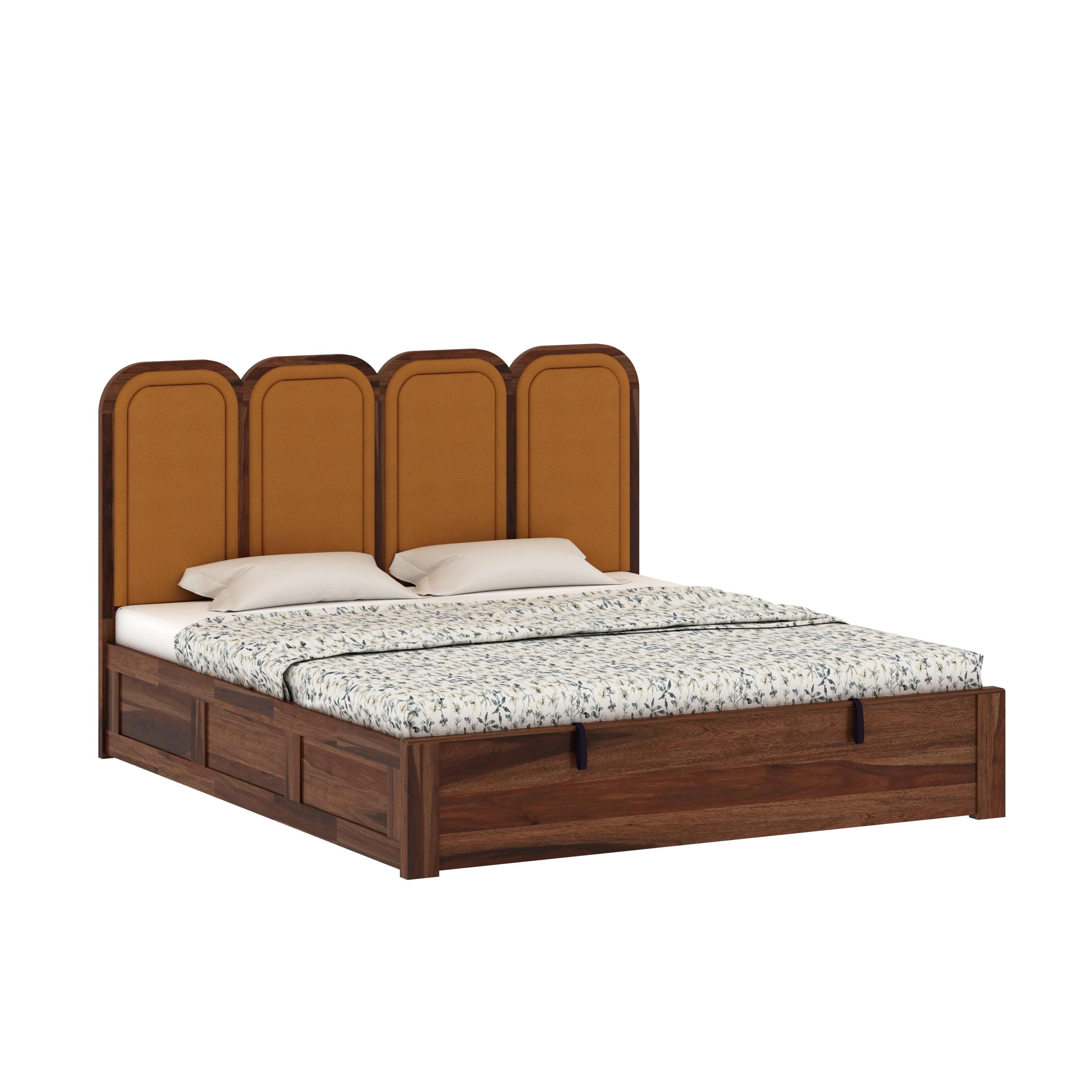 Aaram Sheesham Wood Queen Size Bed With Hydraulic Storage in Provincial Teak Finish