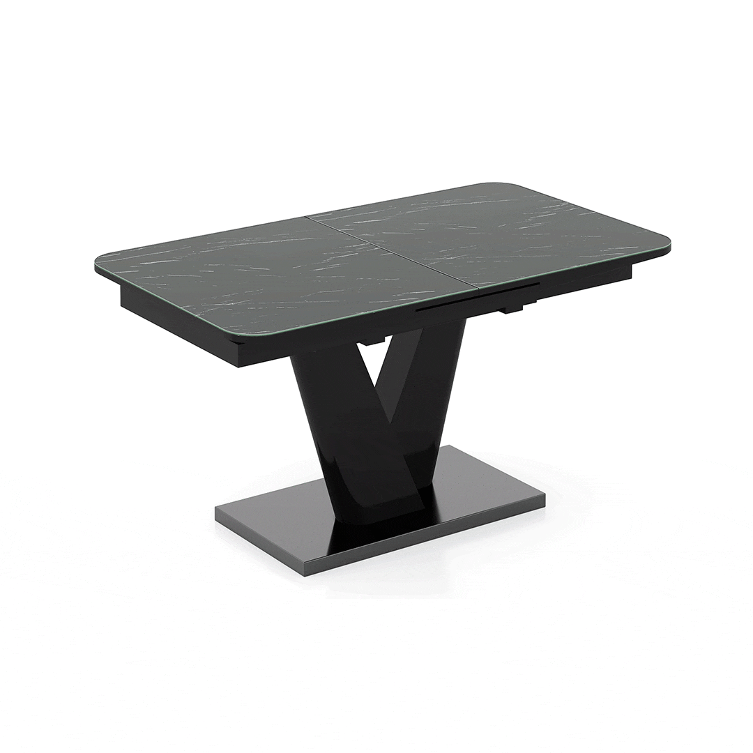 Caribu 4 To 6 Extendable Dining Table With Set Of 6 Doris Swivel Accent Chairs (Colour- Dark Grey, Finish- Black High Gloss)